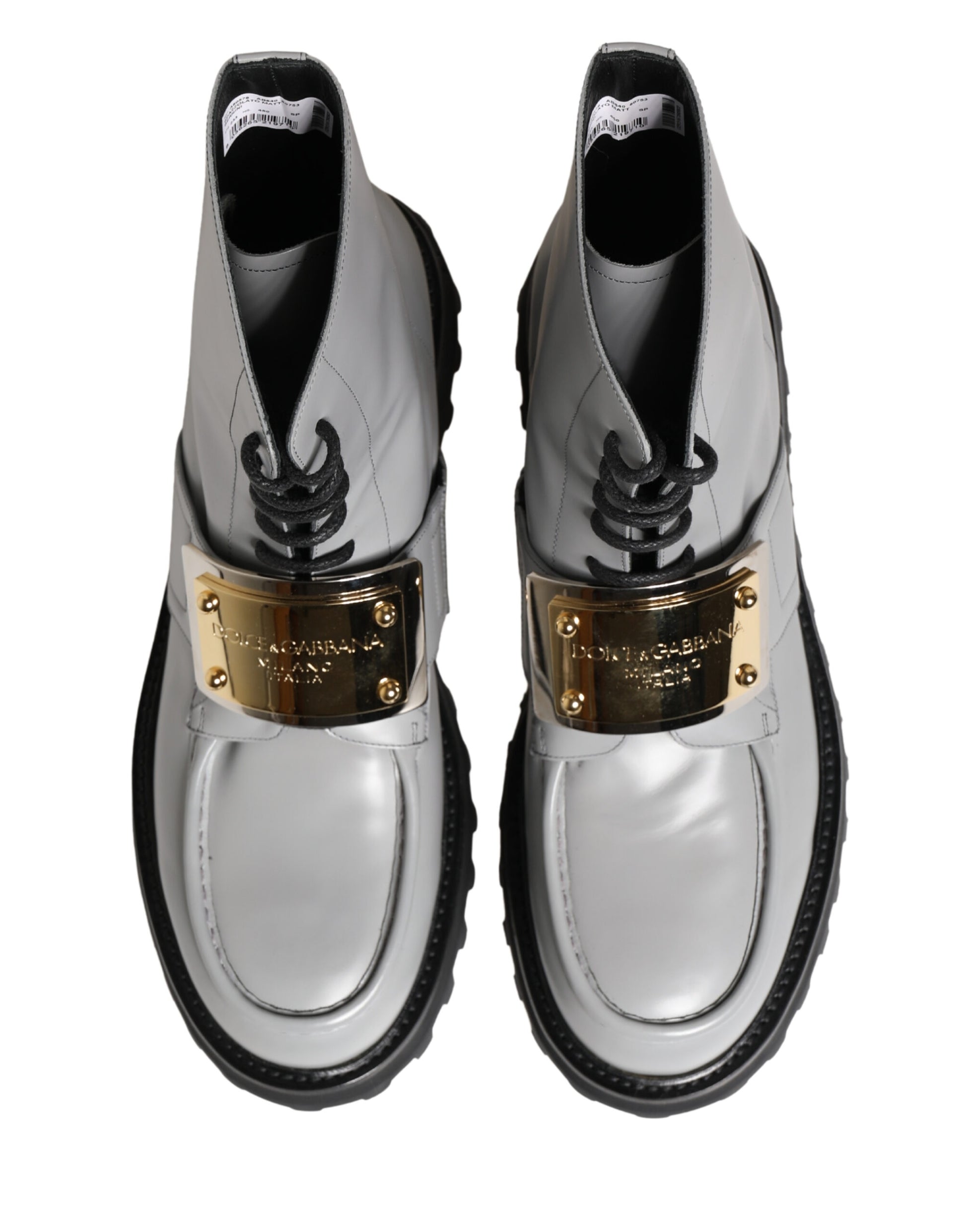 Bottes à lacets Dolce & Gabbana en cuir gris avec plaque logo