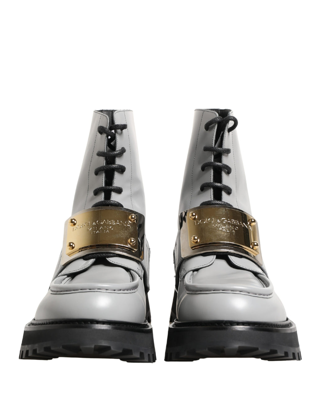 Bottes à lacets Dolce & Gabbana en cuir gris avec plaque logo