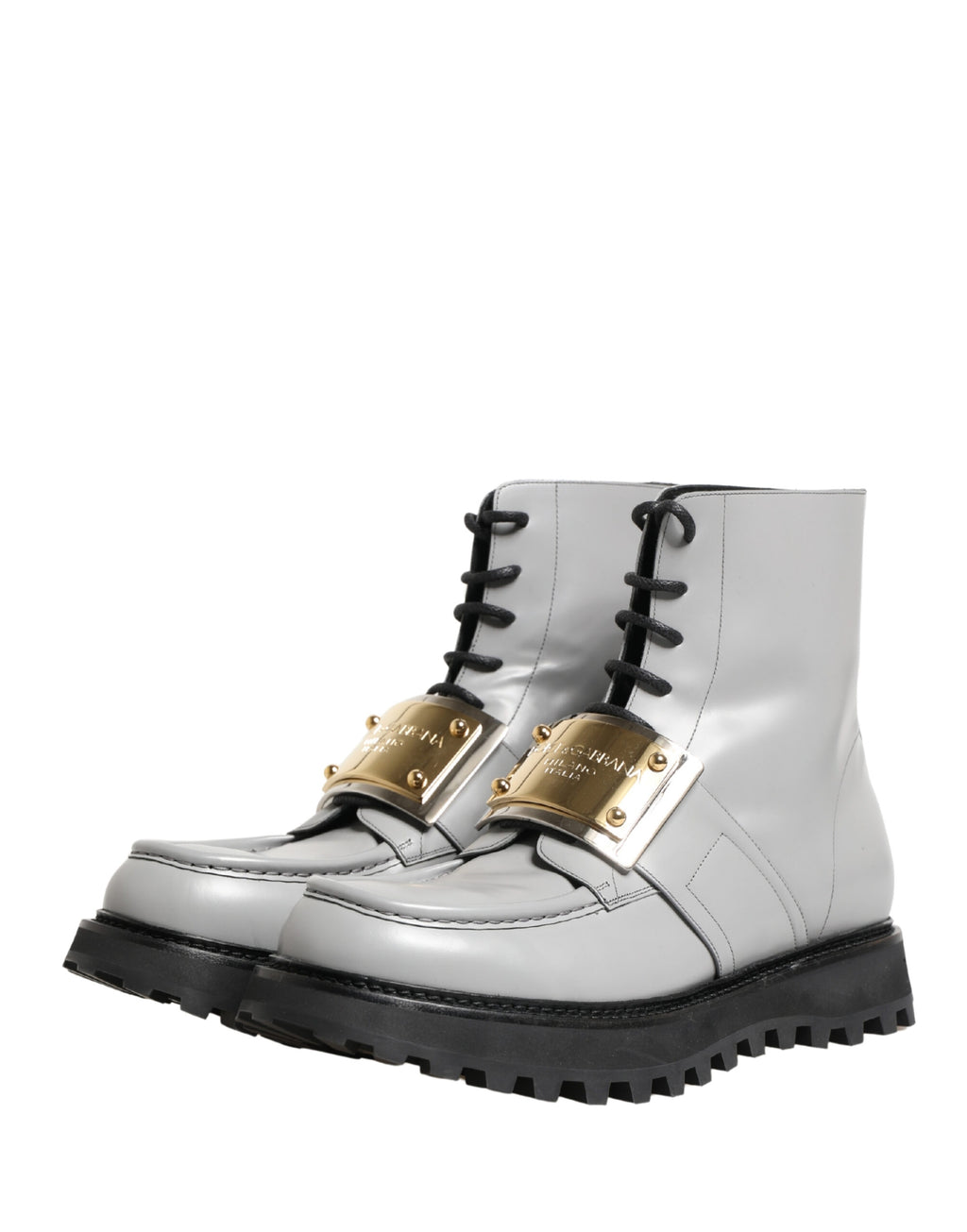 Bottes à lacets Dolce & Gabbana en cuir gris avec plaque logo