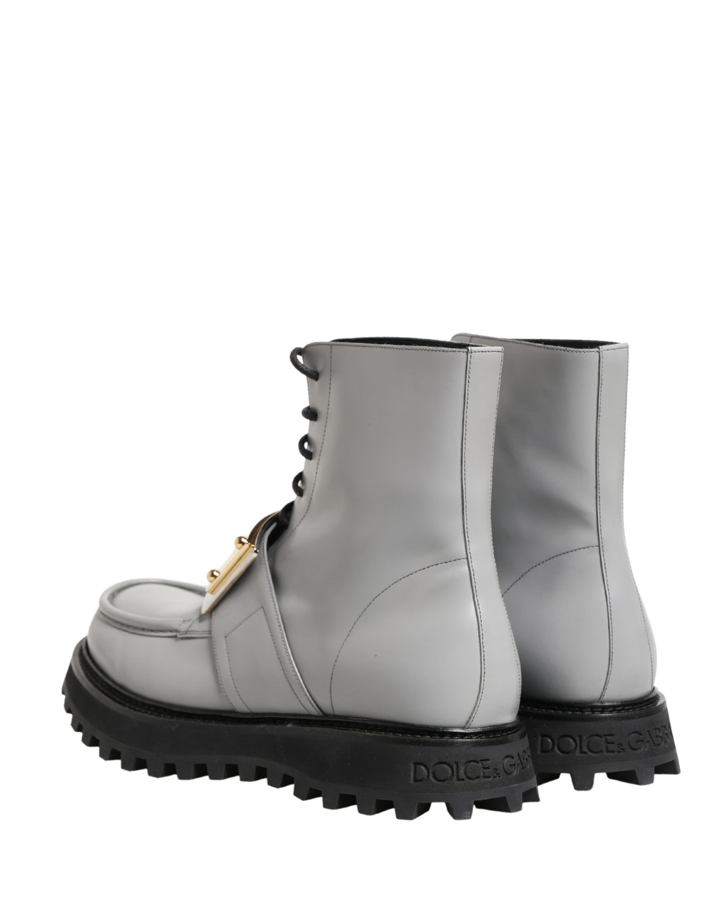Bottes à lacets Dolce & Gabbana en cuir gris avec plaque logo