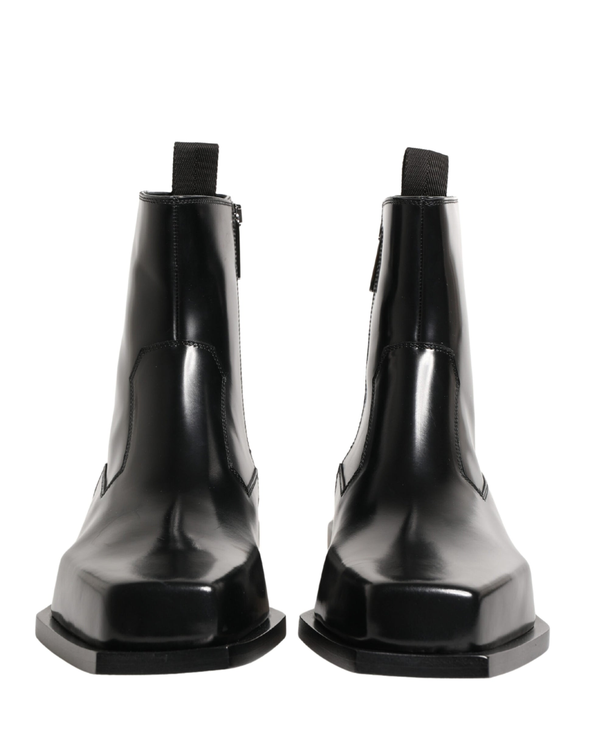 Dolce & Gabbana Black Leather Zip Closure Ankle Boots Shoes
