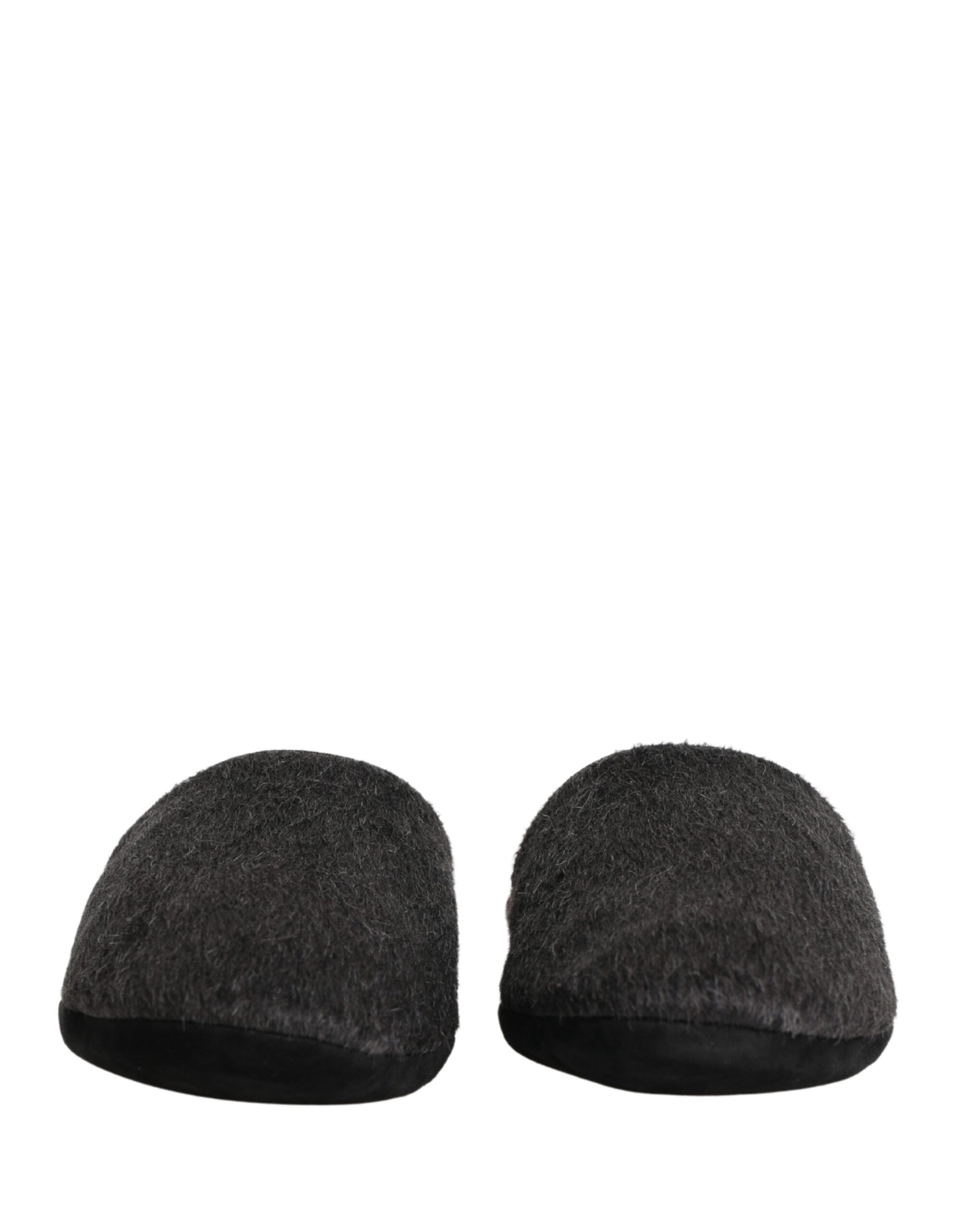 Dolce & Gabbana Dark Grey Charcoal Wool Red Slippers Shoes