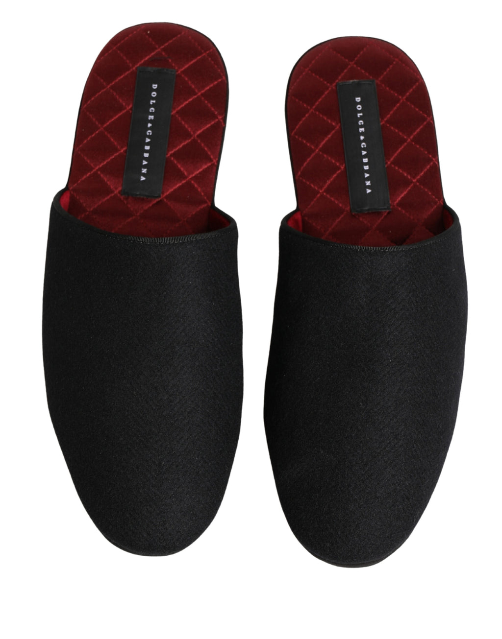 Chaussons Dolce & Gabbana en Laine Cachemire Noire Matelassés Rouges