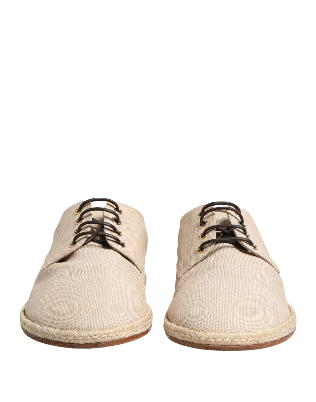 Chaussures Richelieu en toile à lacets avec semelle espadrille beiges Dolce & Gabbana
