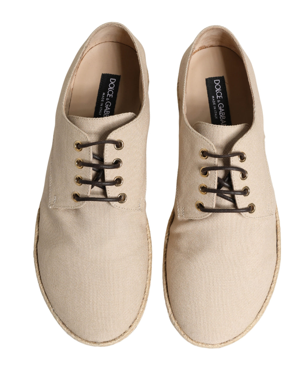Chaussures Richelieu en toile à lacets avec semelle espadrille beiges Dolce & Gabbana