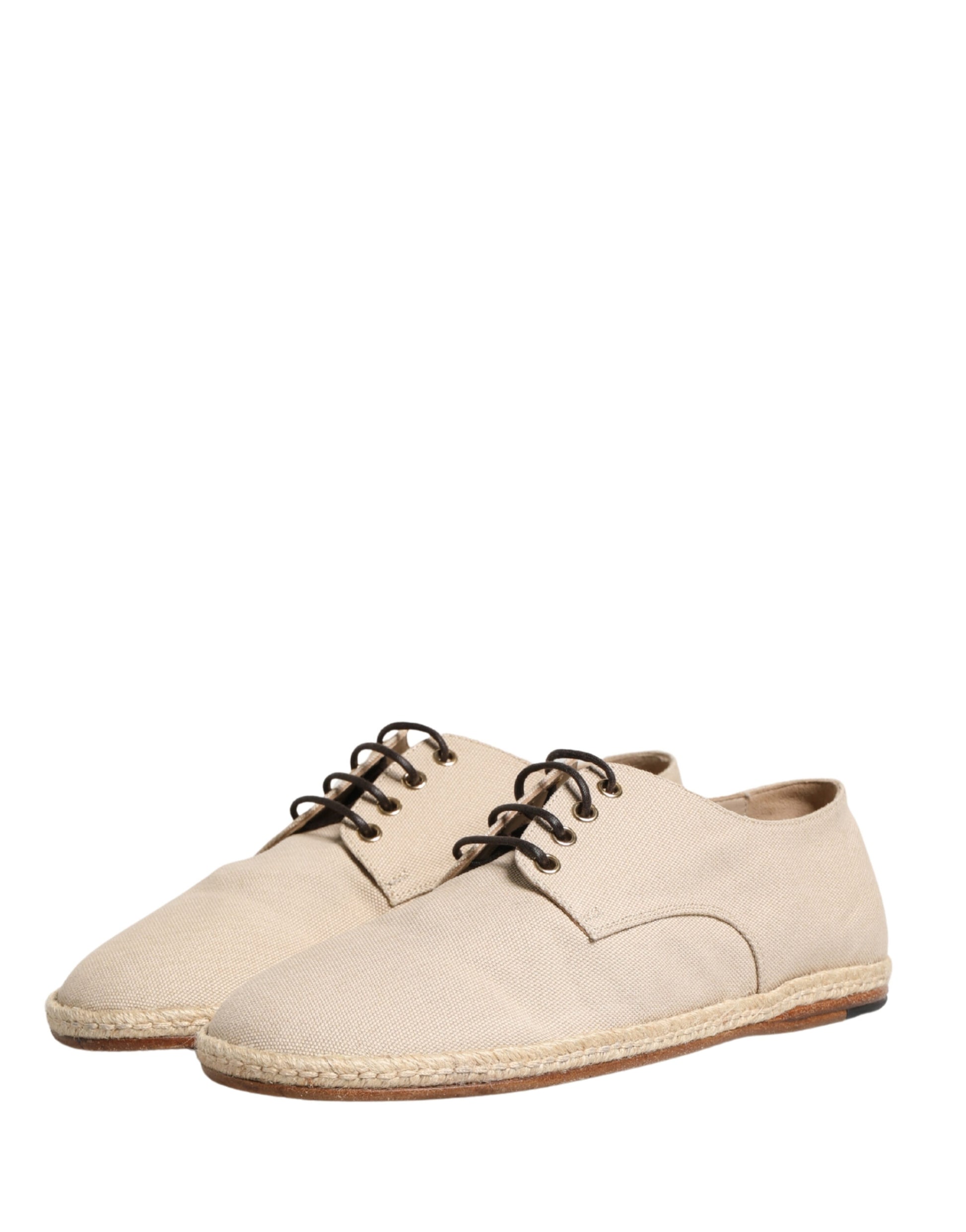 Chaussures Richelieu en toile à lacets avec semelle espadrille beiges Dolce & Gabbana