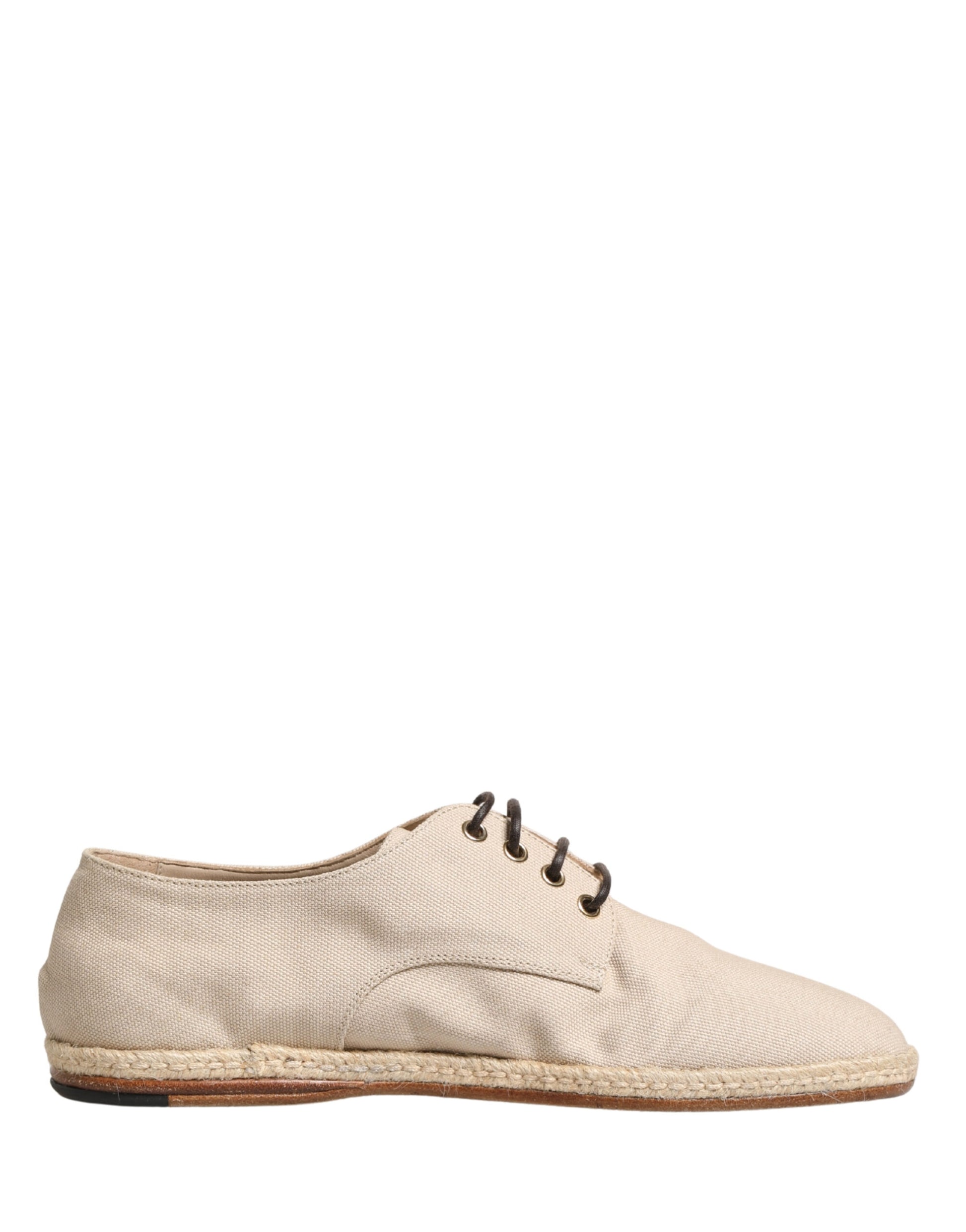 Chaussures Richelieu en toile à lacets avec semelle espadrille beiges Dolce & Gabbana