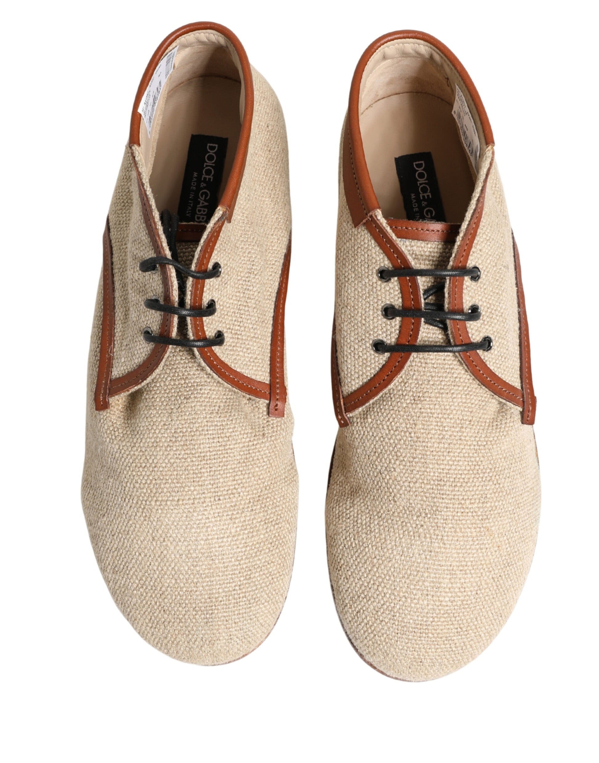Chaussures Richelieu Dolce & Gabbana en toile beige avec garniture en cuir