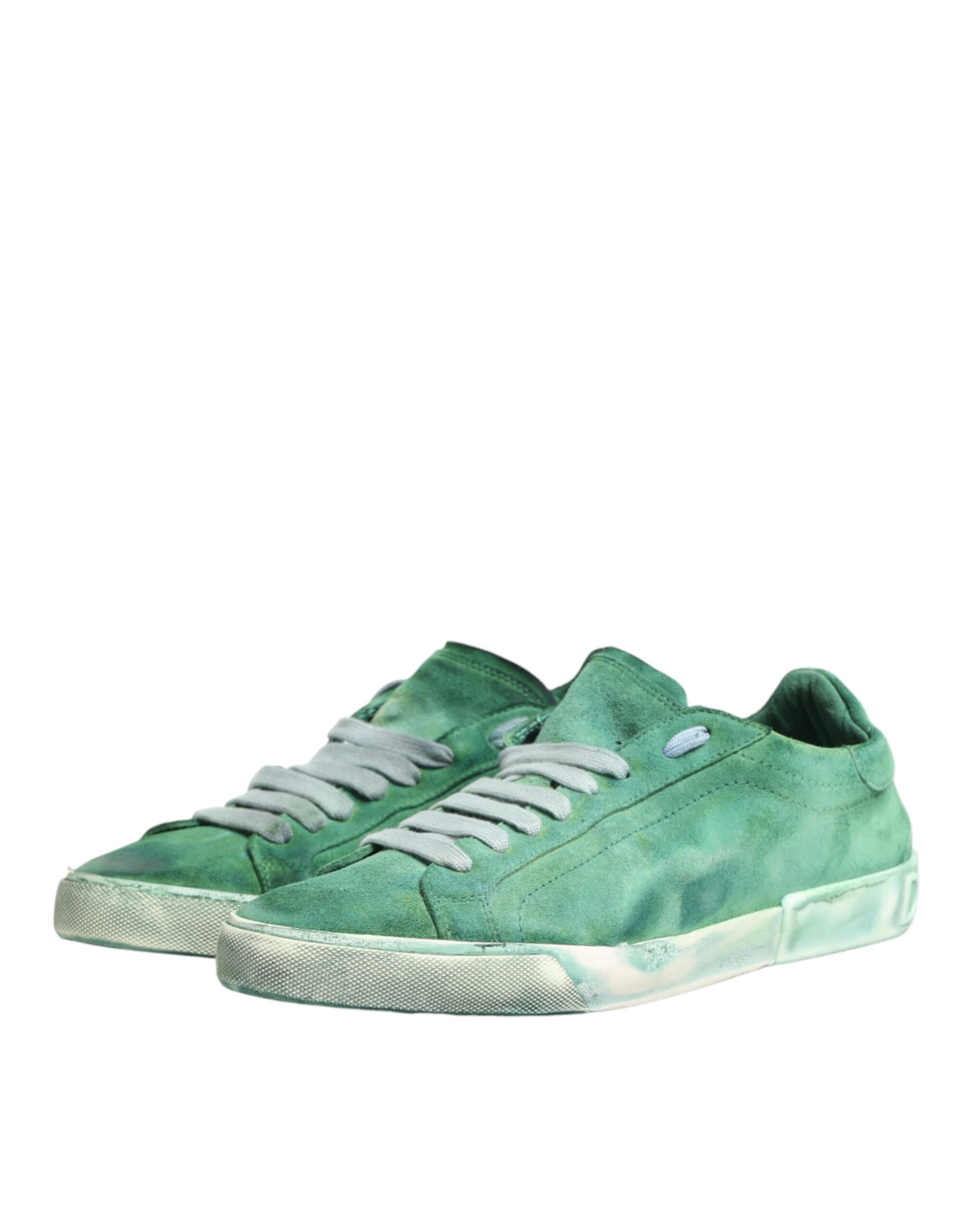 Chaussures Baskets Basses Dolce & Gabbana en Daim Vert avec Logo DG sur la Semelle