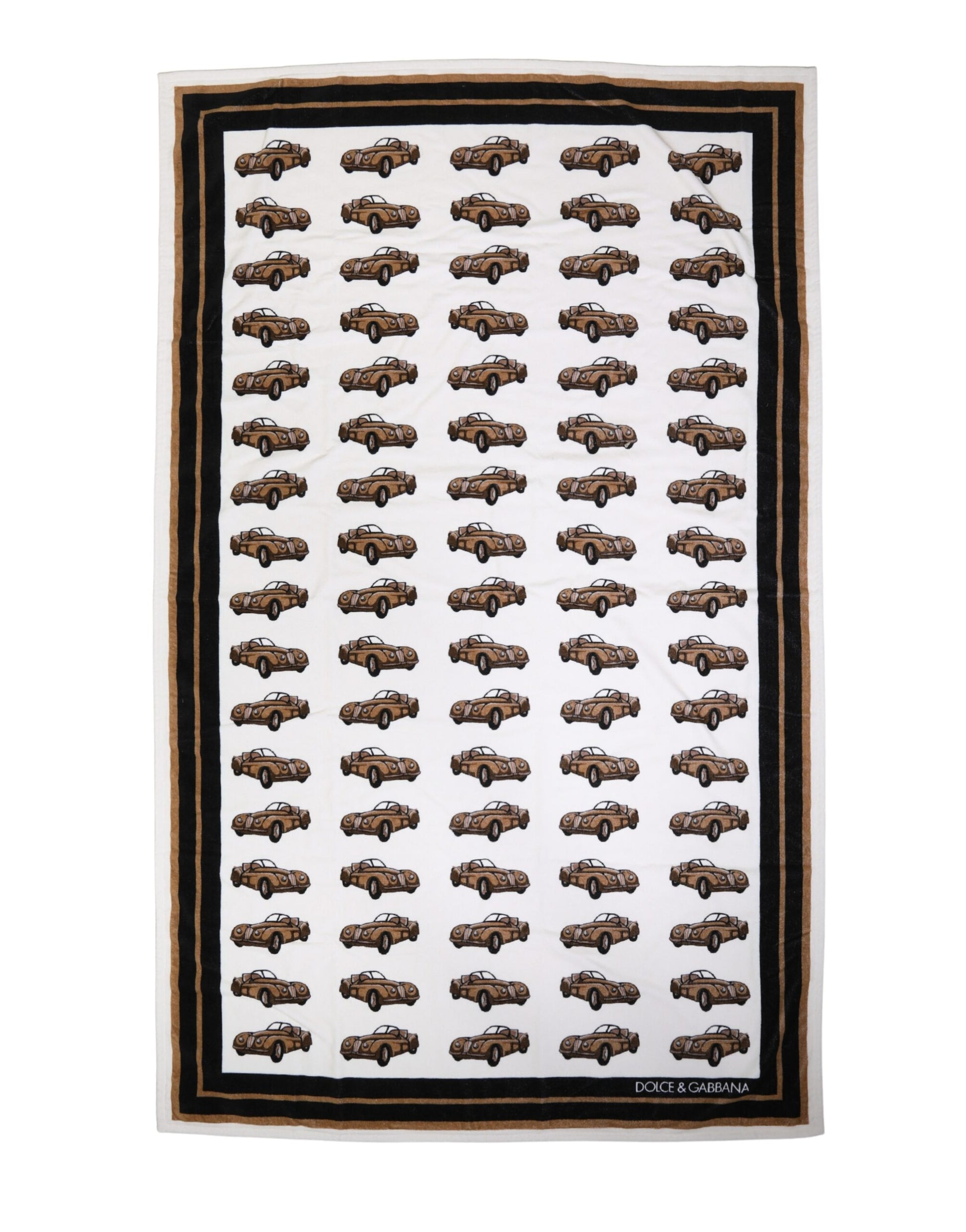 Serviette de plage Dolce & Gabbana en coton blanc avec imprimé voiture 115 cm x 180 cm