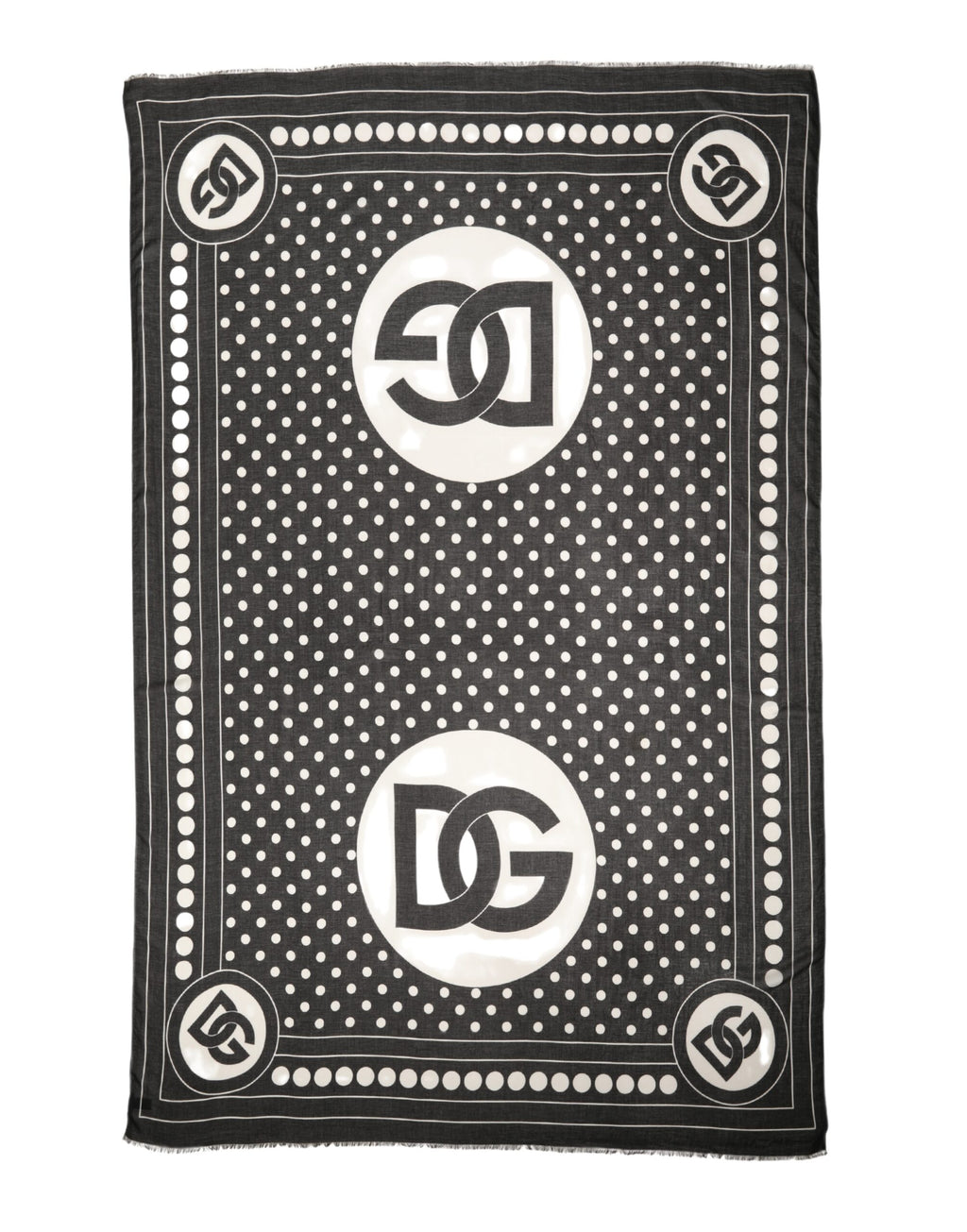Écharpe châle logo Dolce & Gabbana pois noir et blanc 188cm x 116cm