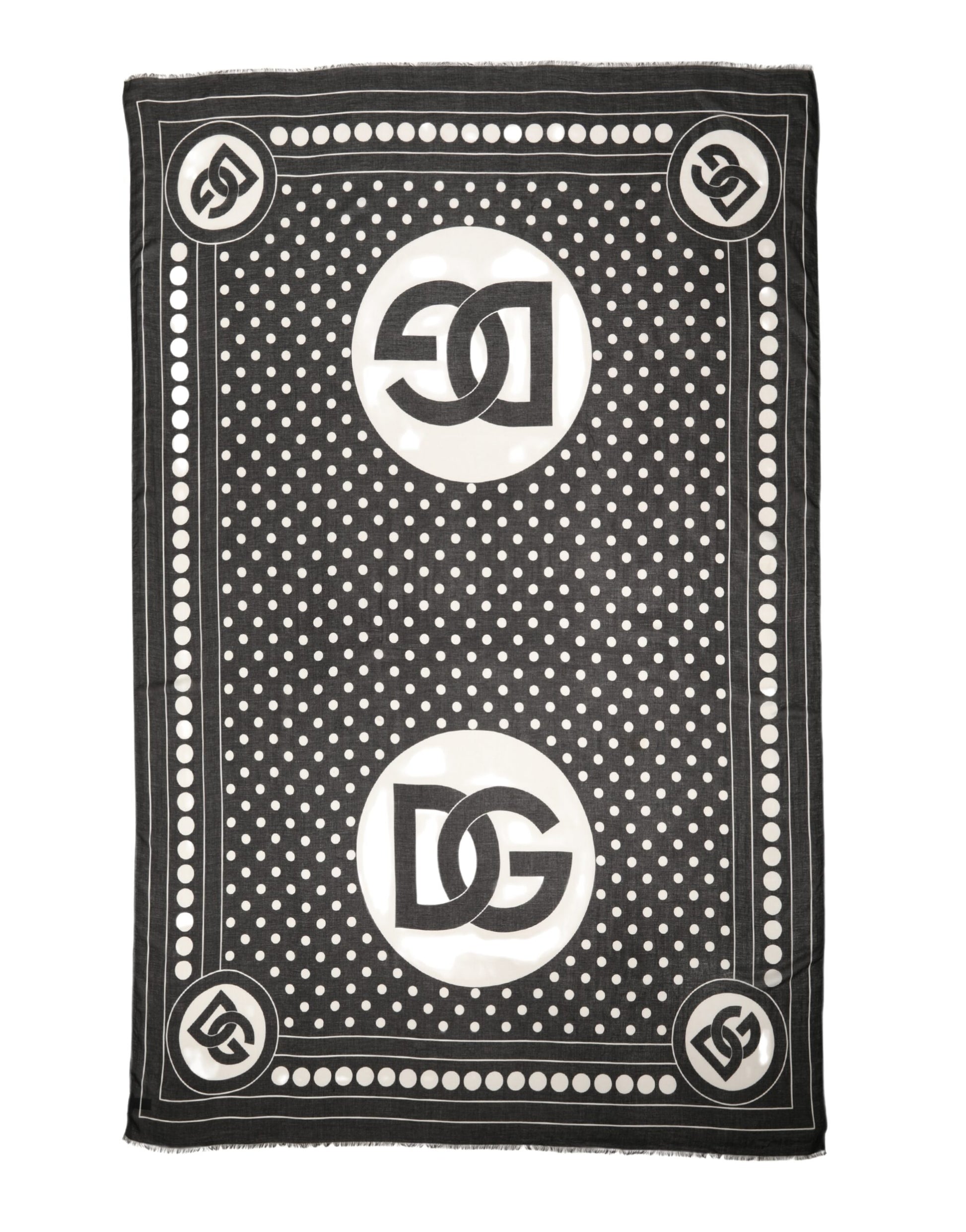 Écharpe châle logo Dolce & Gabbana pois noir et blanc 188cm x 116cm