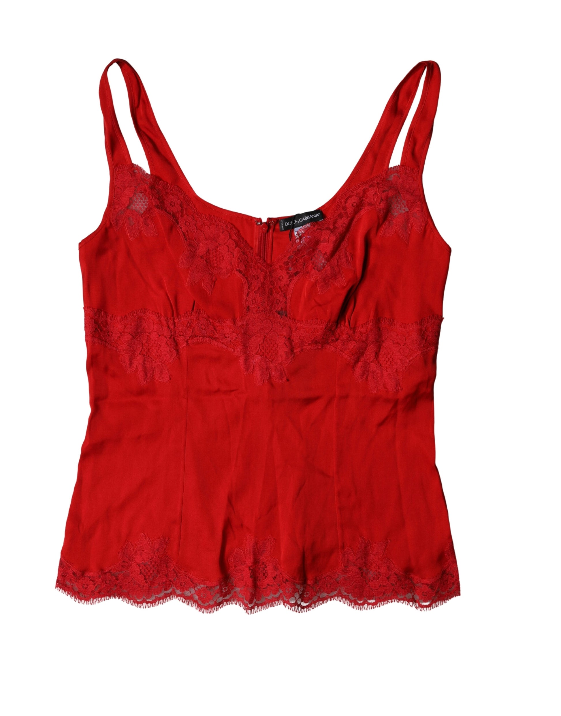 Haut de lingerie en dentelle florale en soie rouge Dolce & Gabbana
