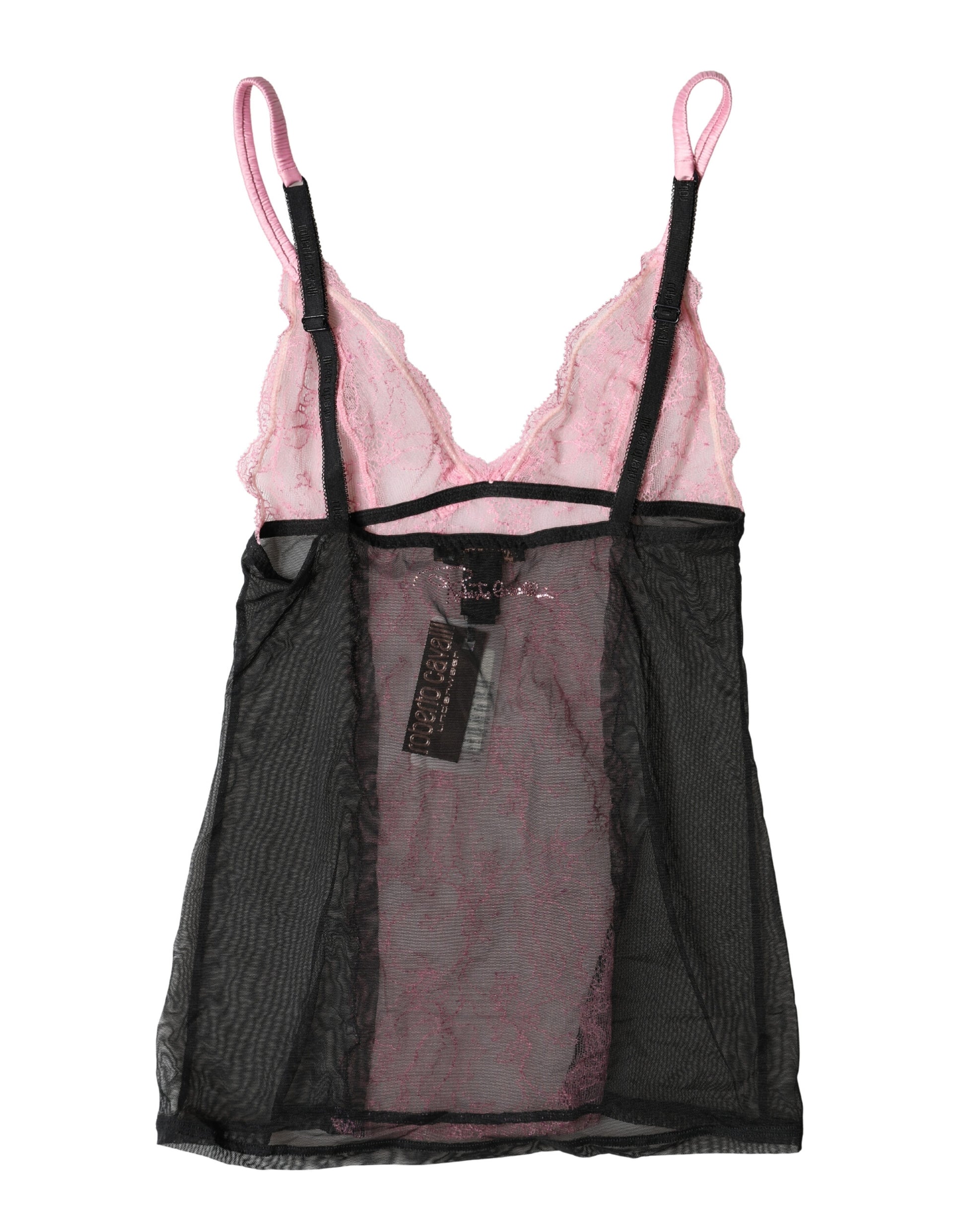 Haut de Lingerie Roberto Cavalli Noir et Rose à Fleurs en Dentelle