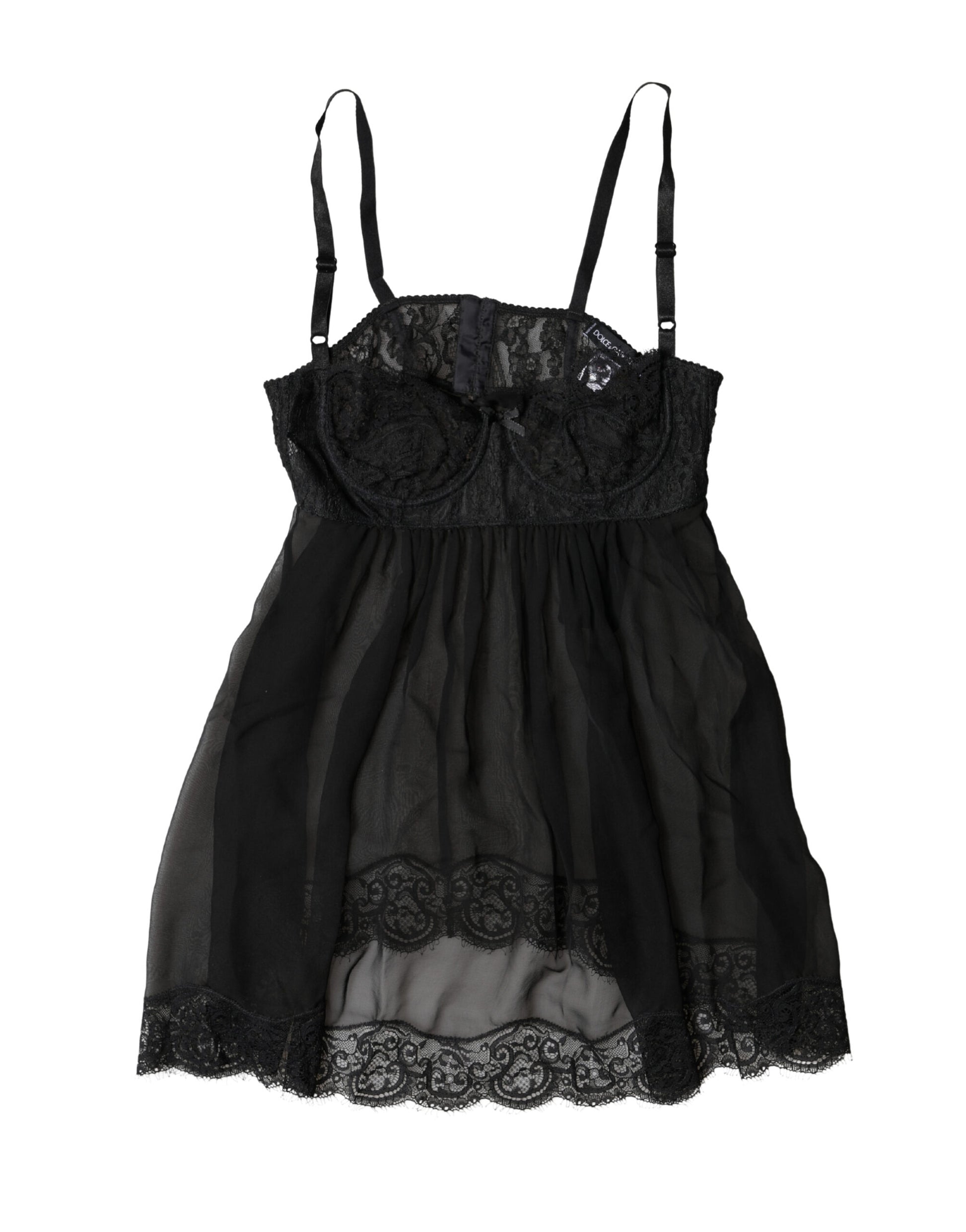 Dolce & Gabbana Haut de lingerie en soie noire et dentelle florale