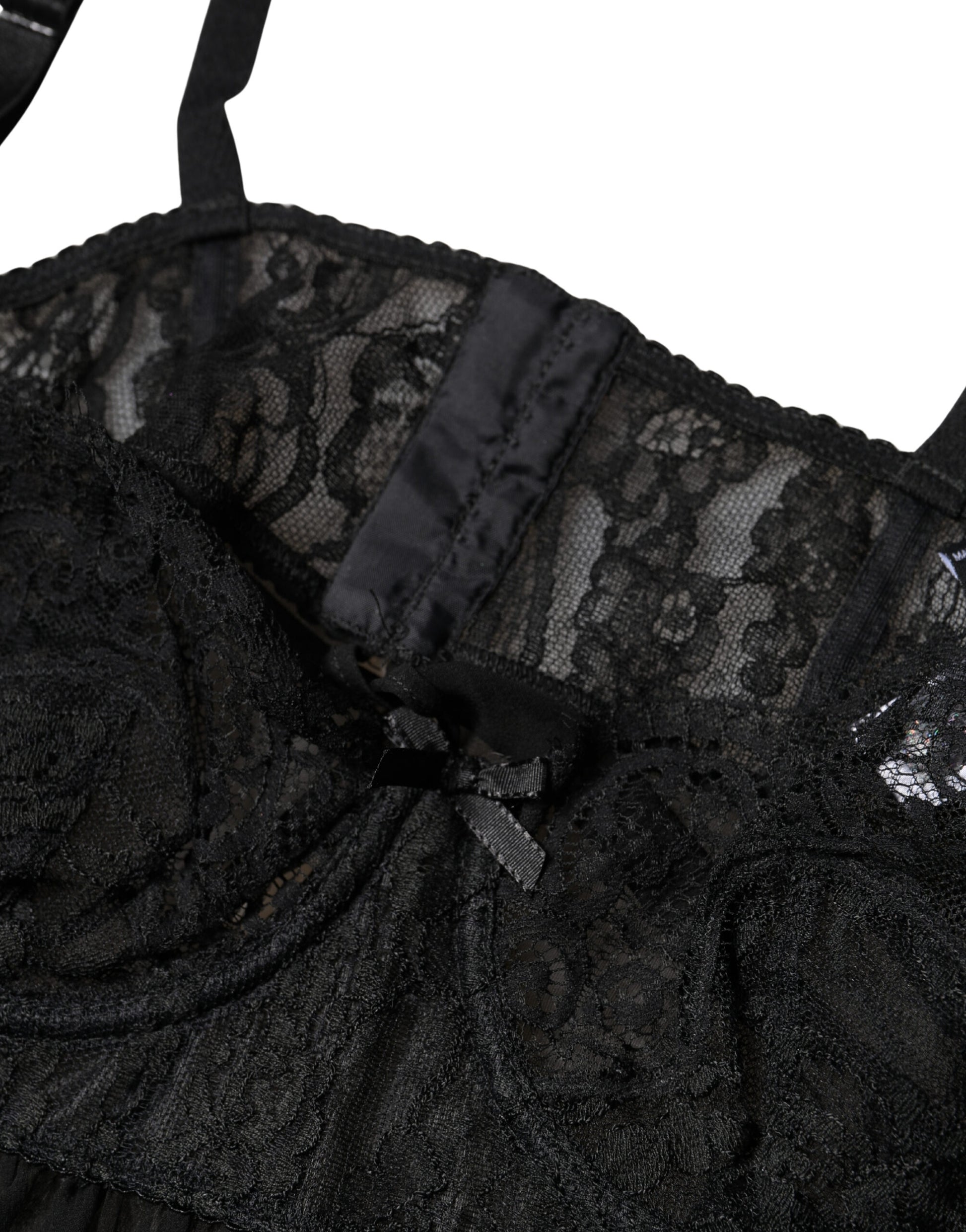 Dolce & Gabbana Haut de lingerie en soie noire et dentelle florale
