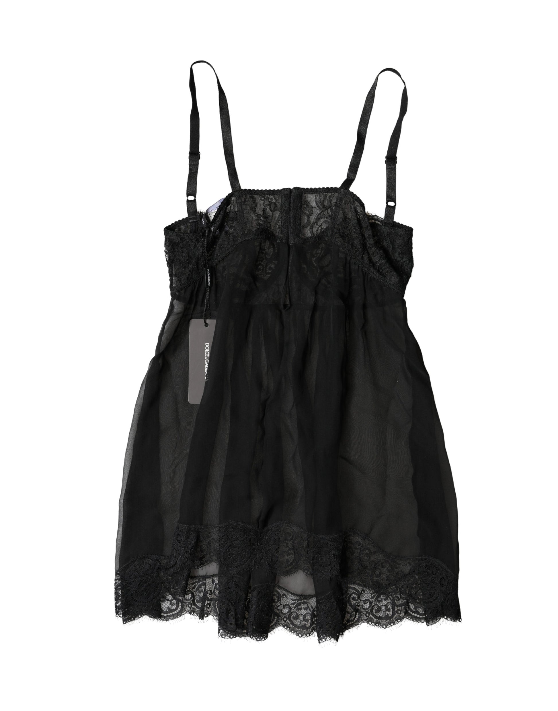 Dolce & Gabbana Haut de lingerie en soie noire et dentelle florale
