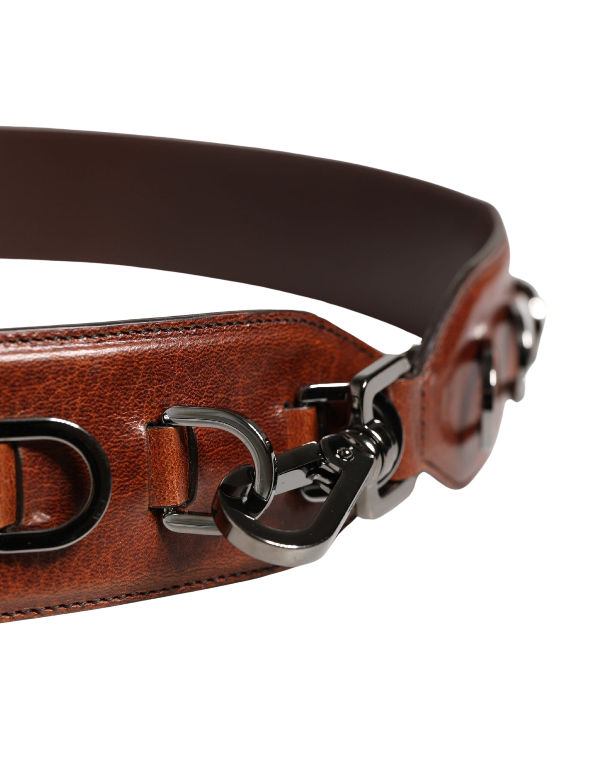 Bandoulière de sac Dolce & Gabbana en velours et cuir marron cheval