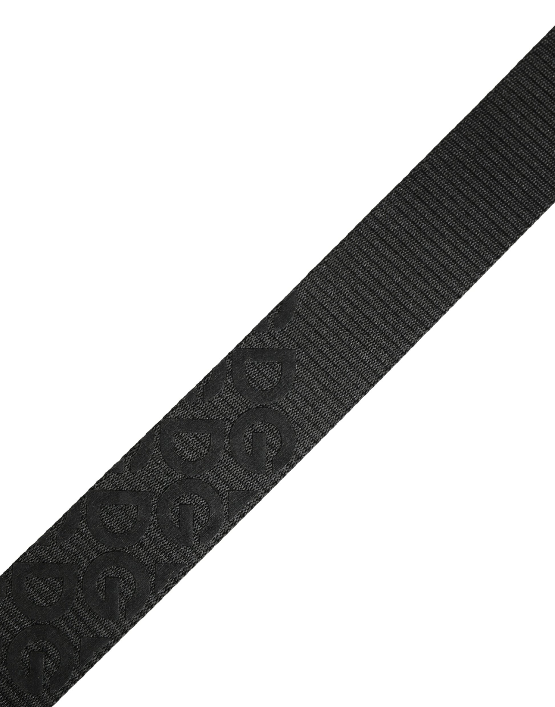 Dolce & Gabbana Black Logo Monogram Silver Metal Buckle Belt