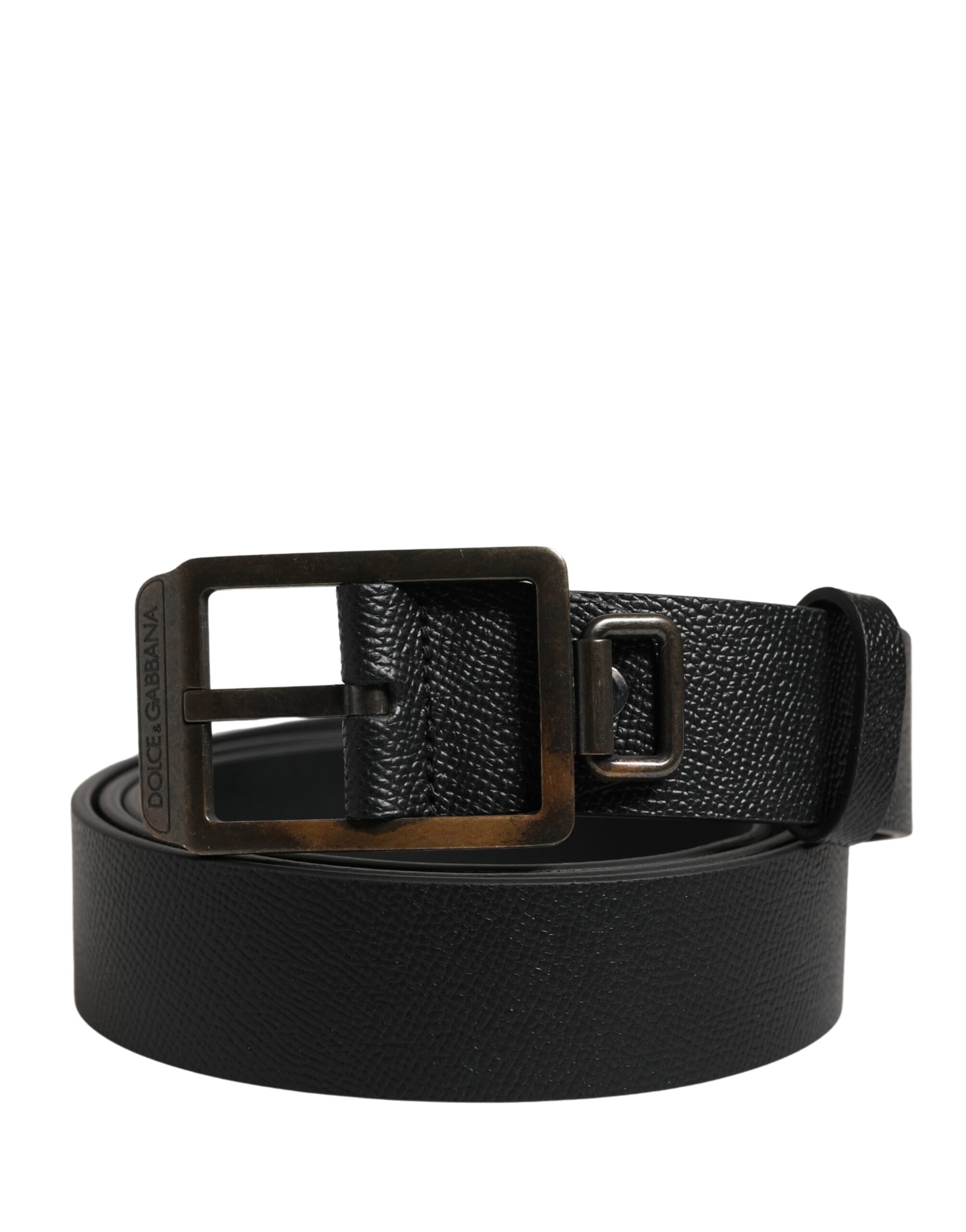 Ceinture Dolce & Gabbana en Cuir de Veau Noir avec Boucle en Métal Doré