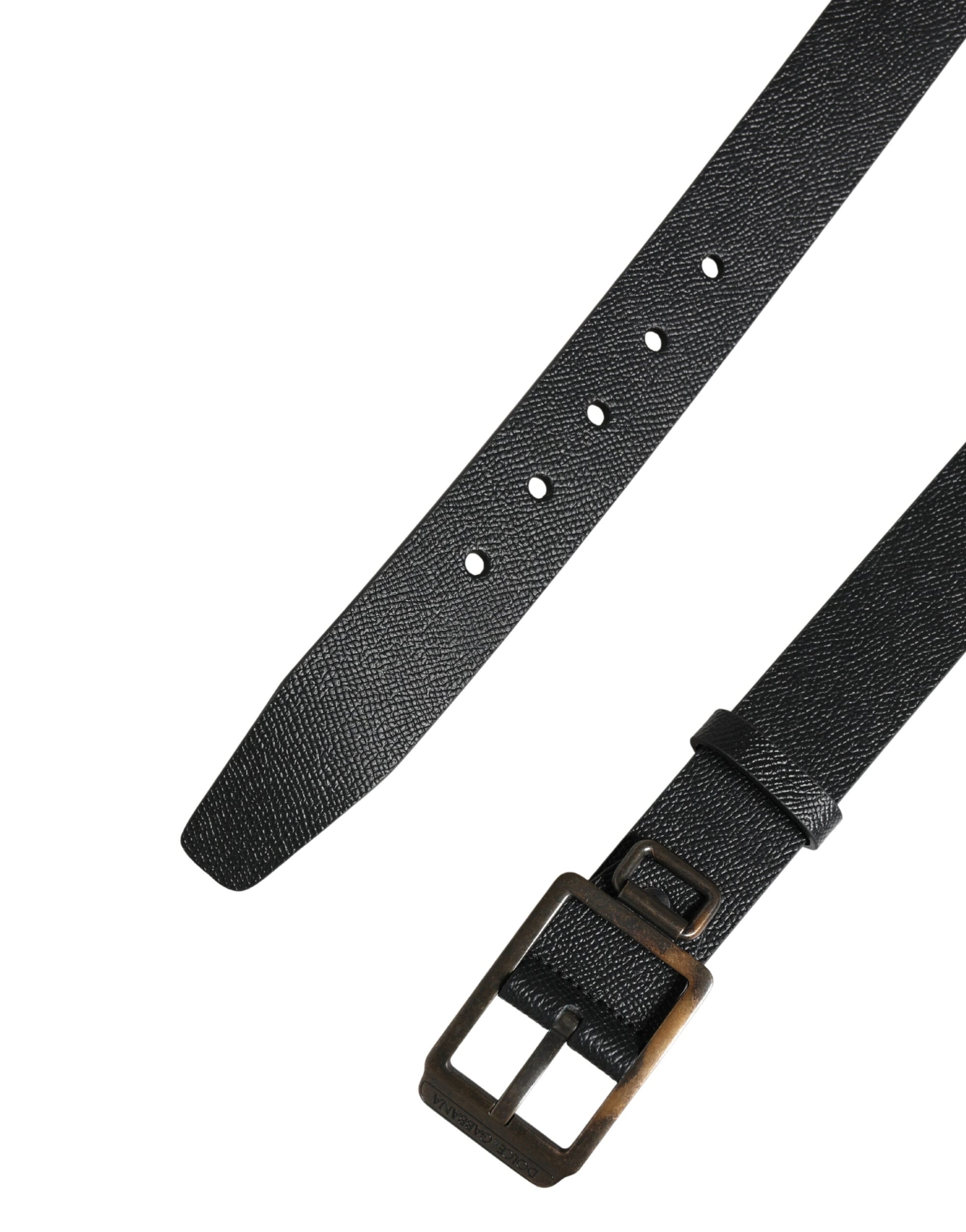 Ceinture Dolce & Gabbana en Cuir de Veau Noir avec Boucle en Métal Doré