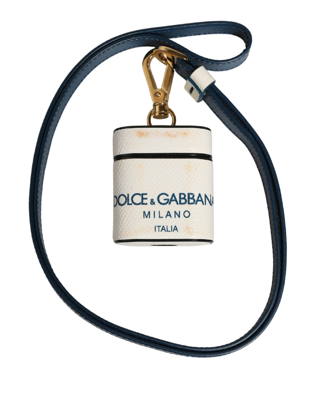 Étui Airpods Dolce & Gabbana en Cuir de Veau Blanc avec Cordon à Logo