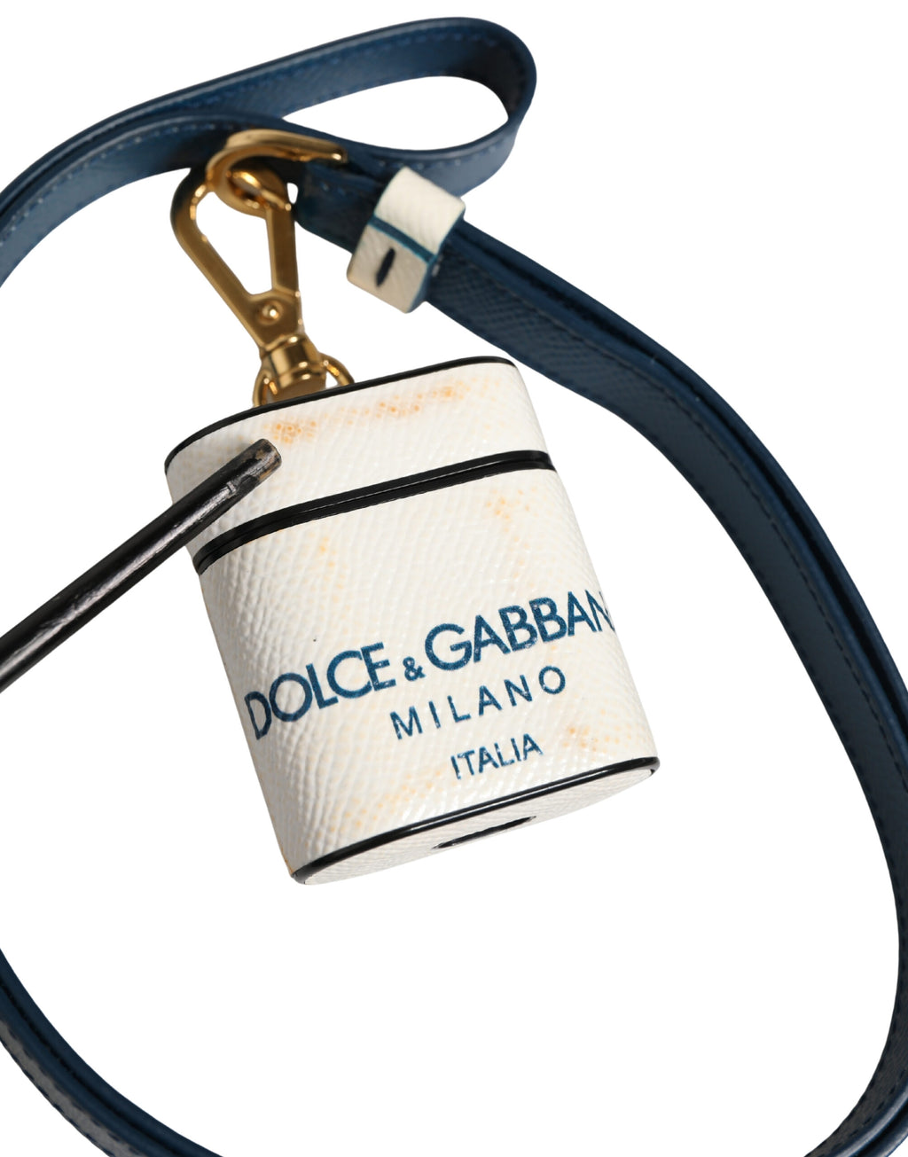 Étui Airpods Dolce & Gabbana en Cuir de Veau Blanc avec Cordon à Logo