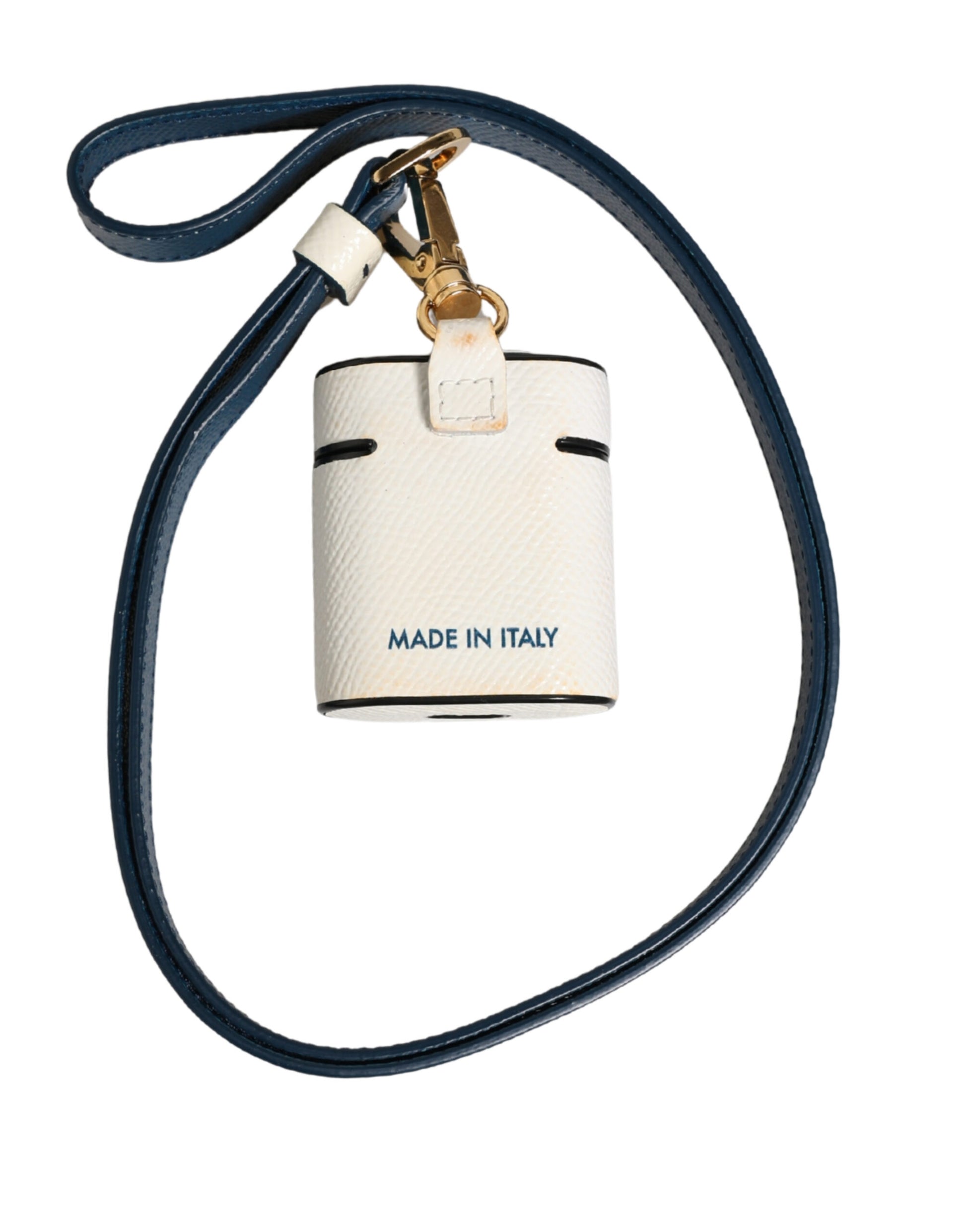 Étui Airpods Dolce & Gabbana en Cuir de Veau Blanc avec Cordon à Logo