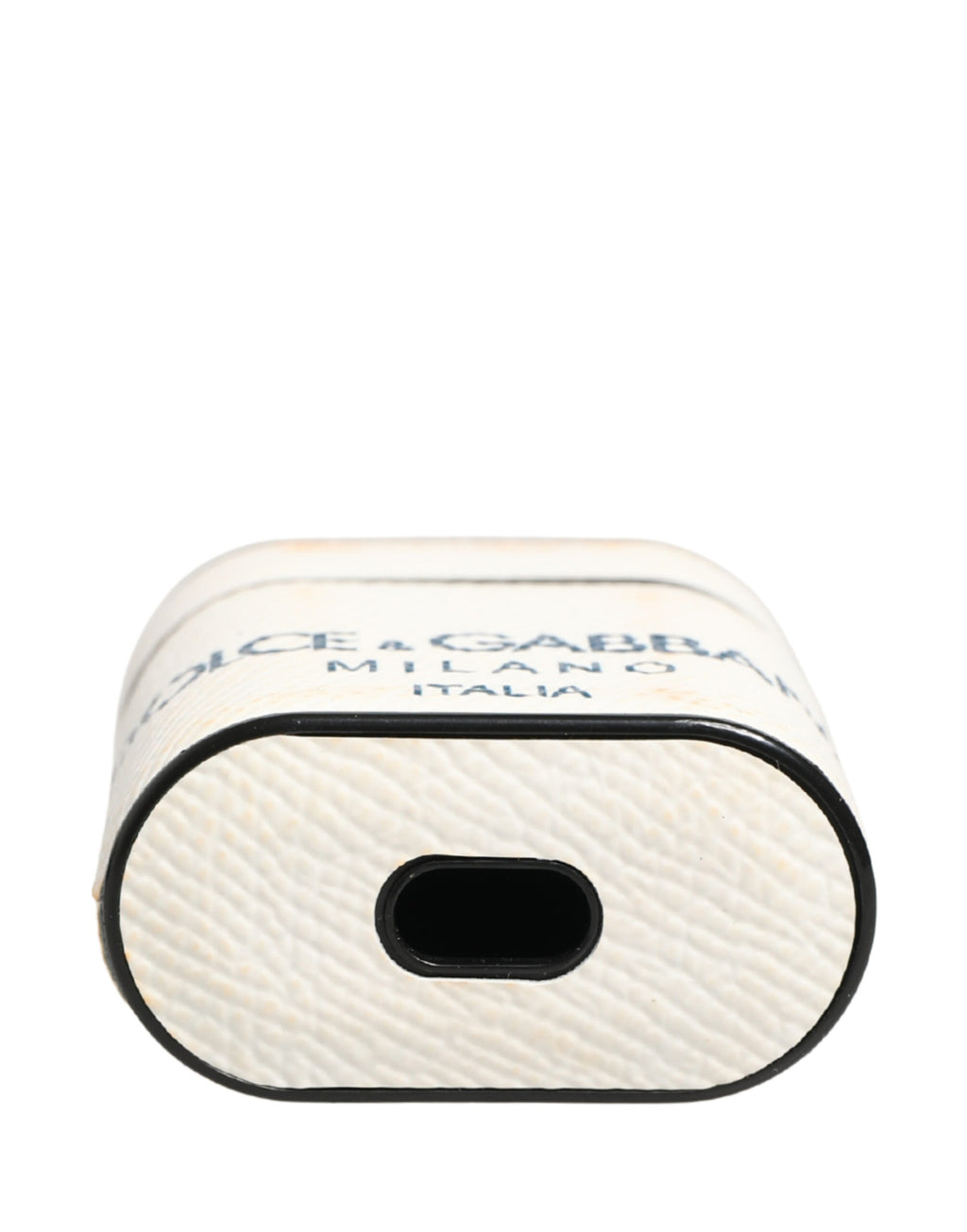 Étui Airpods Dolce & Gabbana en Cuir de Veau Blanc avec Cordon à Logo