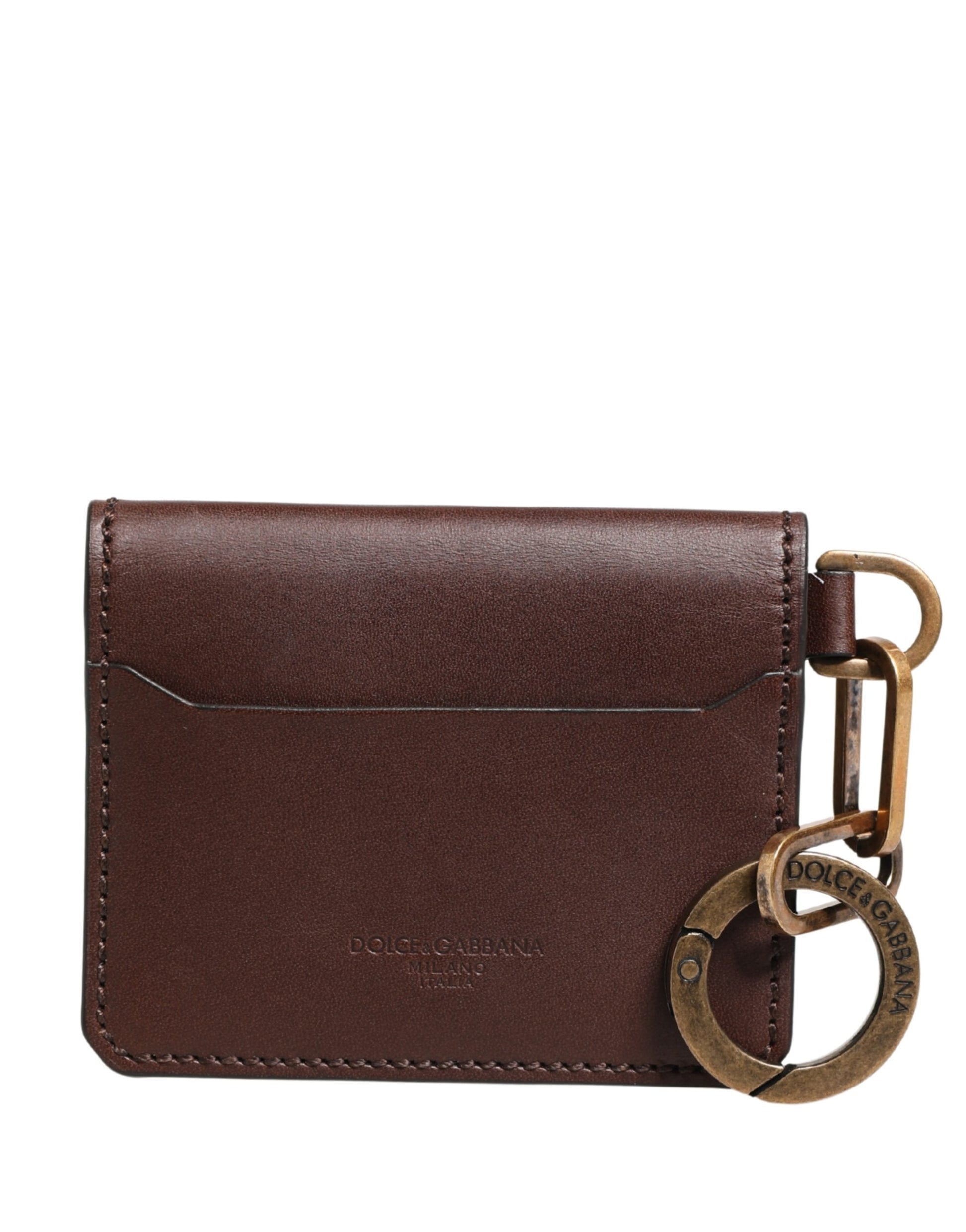 Porte-cartes et portefeuille Dolce & Gabbana en cuir marron embossé du logo