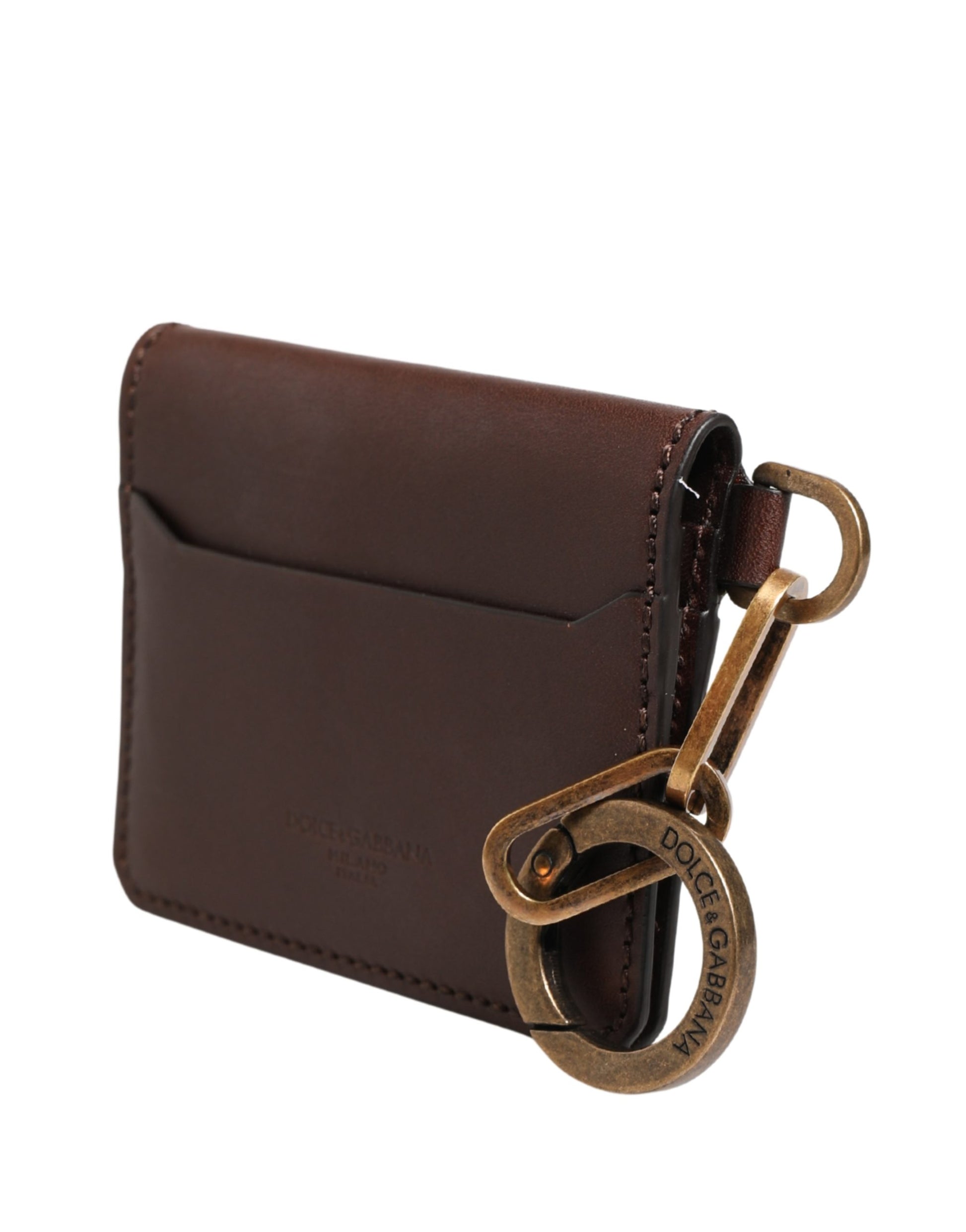Porte-cartes et portefeuille Dolce & Gabbana en cuir marron embossé du logo