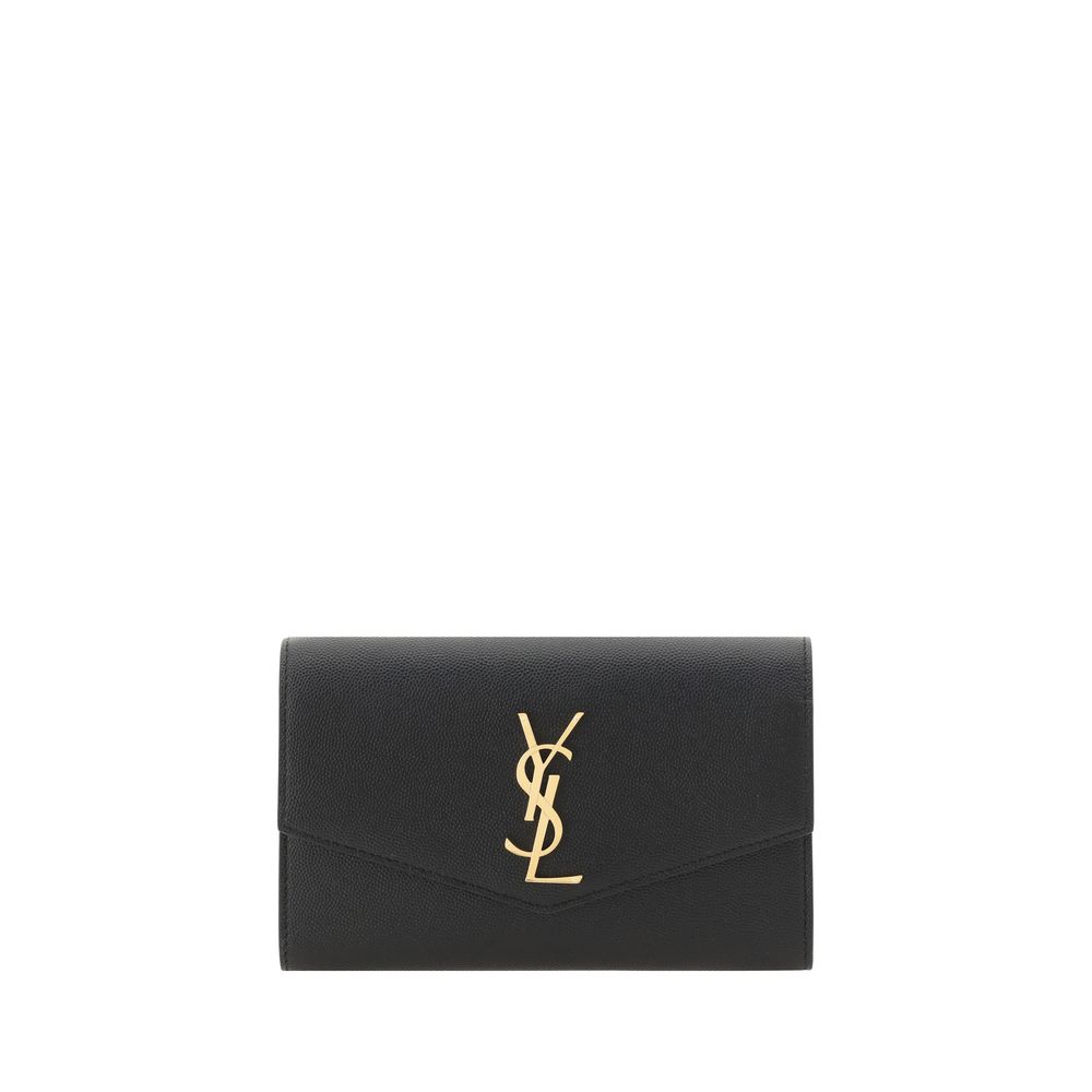 Pochette Saint Laurent en cuir de veau noir Bos Taurus