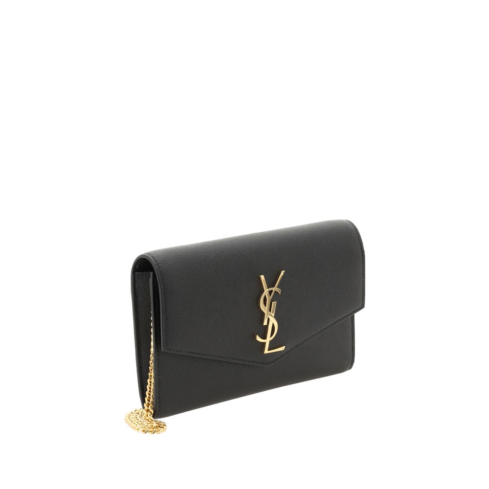 Pochette Saint Laurent en cuir de veau noir Bos Taurus