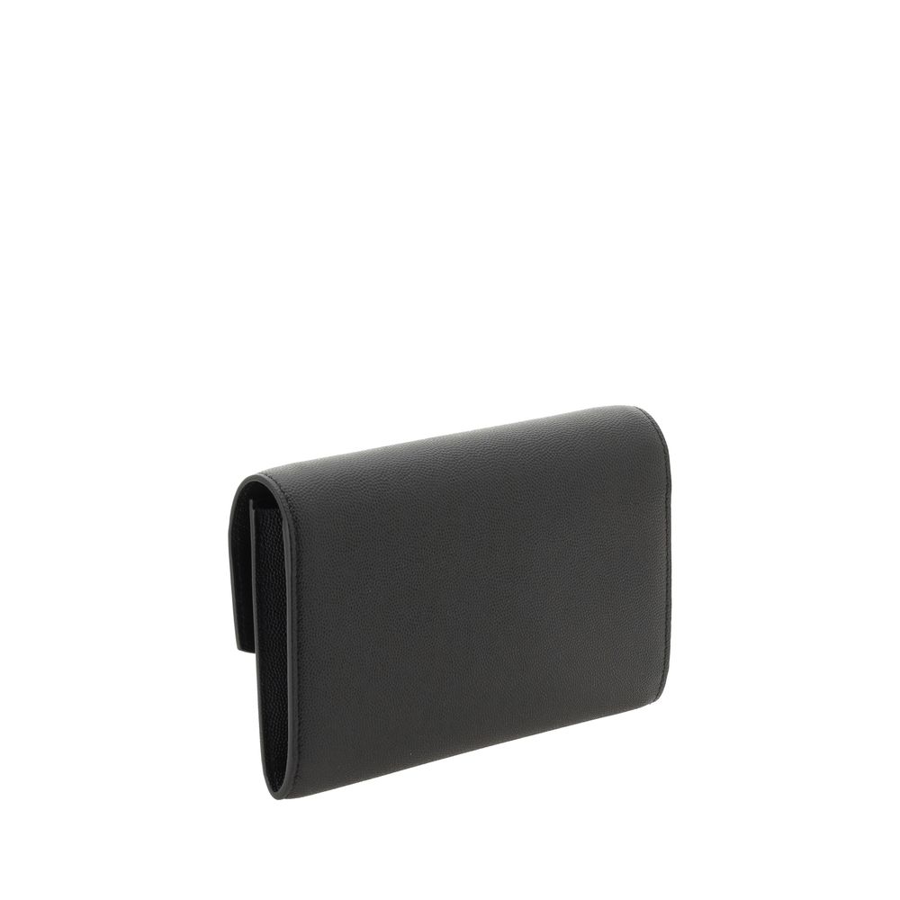 Pochette Saint Laurent en cuir de veau noir Bos Taurus