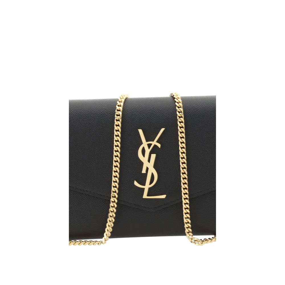 Pochette Saint Laurent en cuir de veau noir Bos Taurus