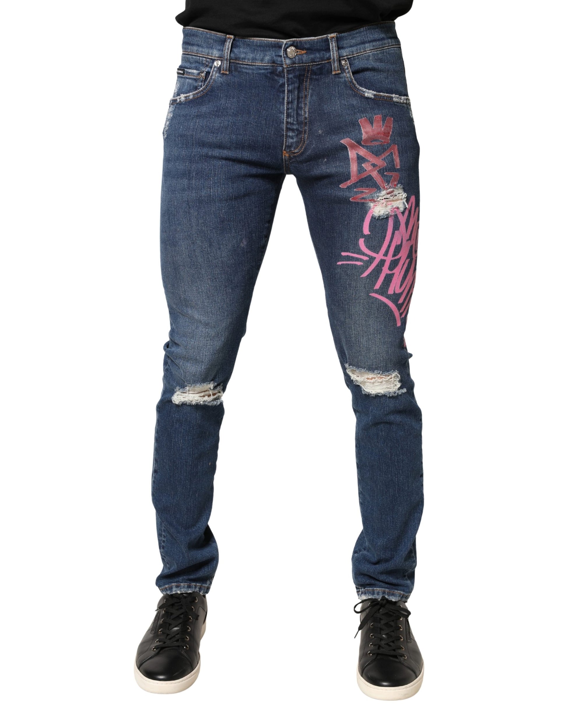 Jean slim Dolce & Gabbana bleu vieilli imprimé graffiti