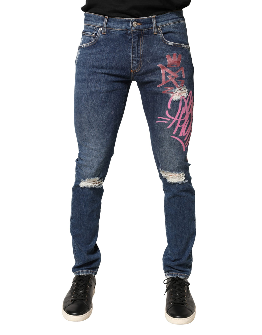 Jean slim Dolce & Gabbana bleu vieilli imprimé graffiti