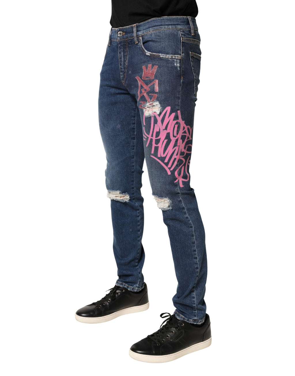 Jean slim Dolce & Gabbana bleu vieilli imprimé graffiti