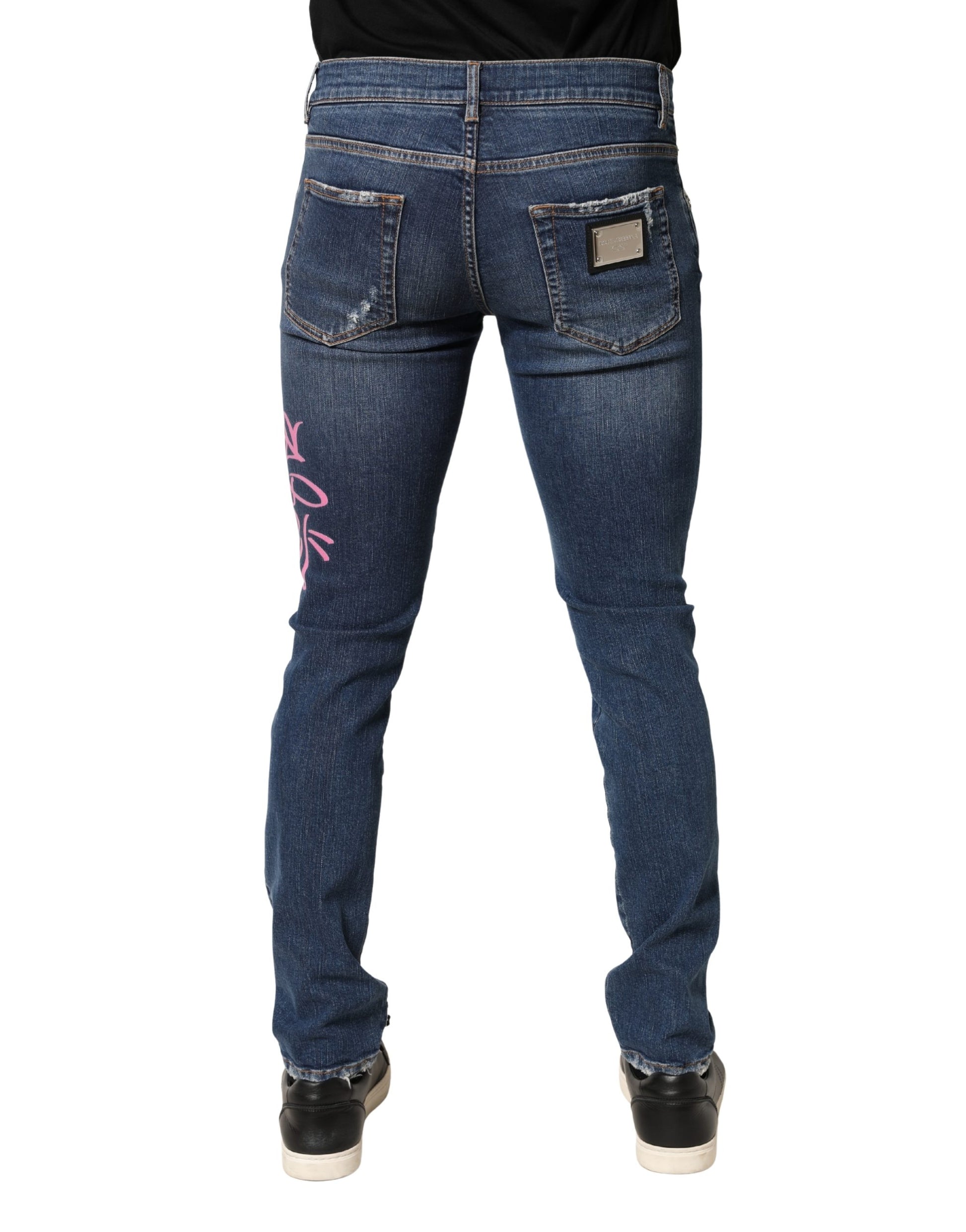 Jean slim Dolce & Gabbana bleu vieilli imprimé graffiti