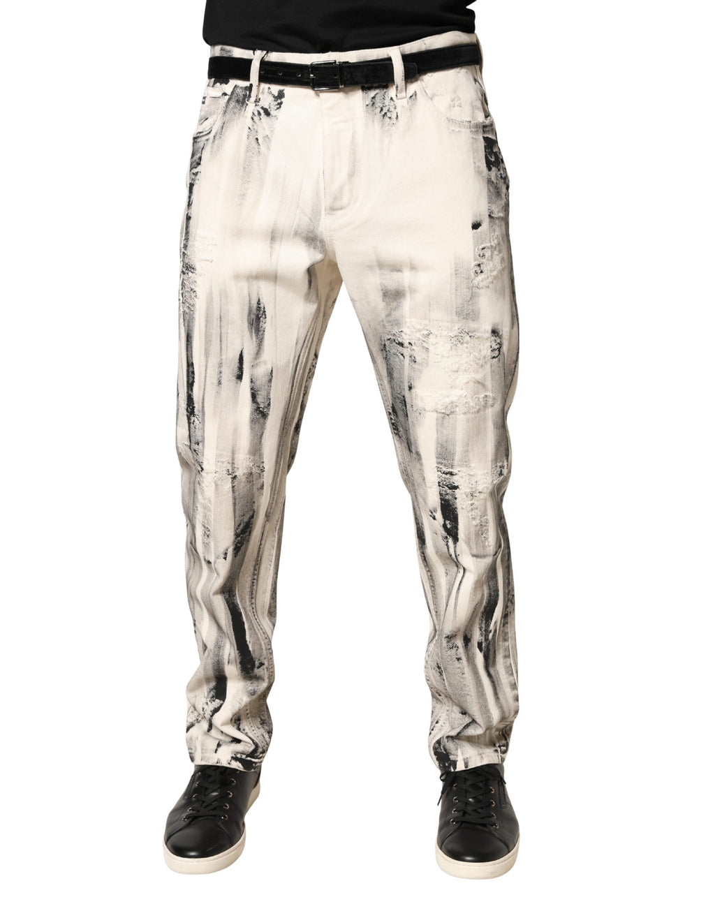 Jean en jean délavé blanc avec imprimé effet peinture Dolce & Gabbana