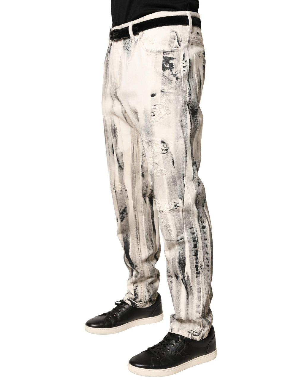 Jean en jean délavé blanc avec imprimé effet peinture Dolce & Gabbana