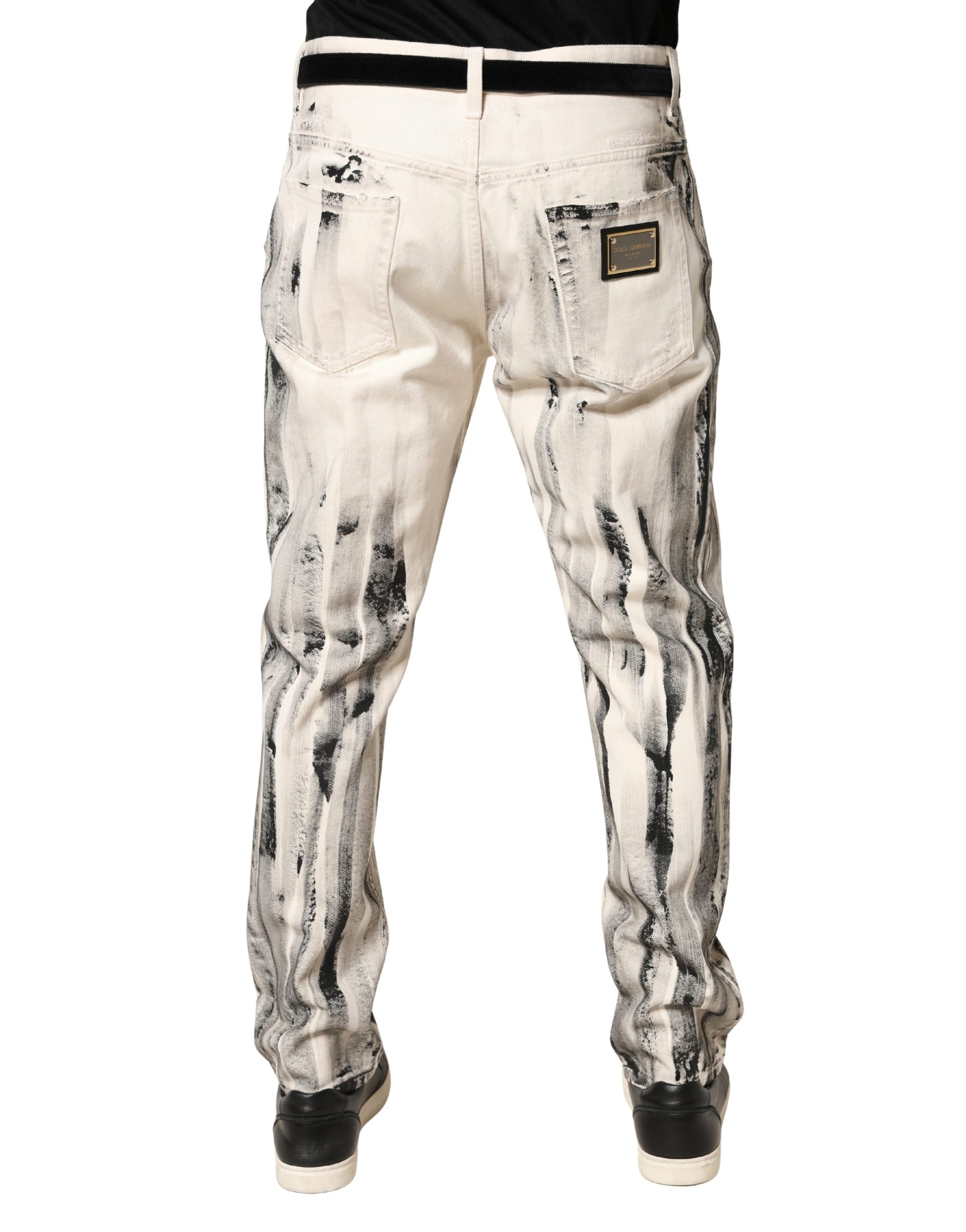 Jean en jean délavé blanc avec imprimé effet peinture Dolce & Gabbana