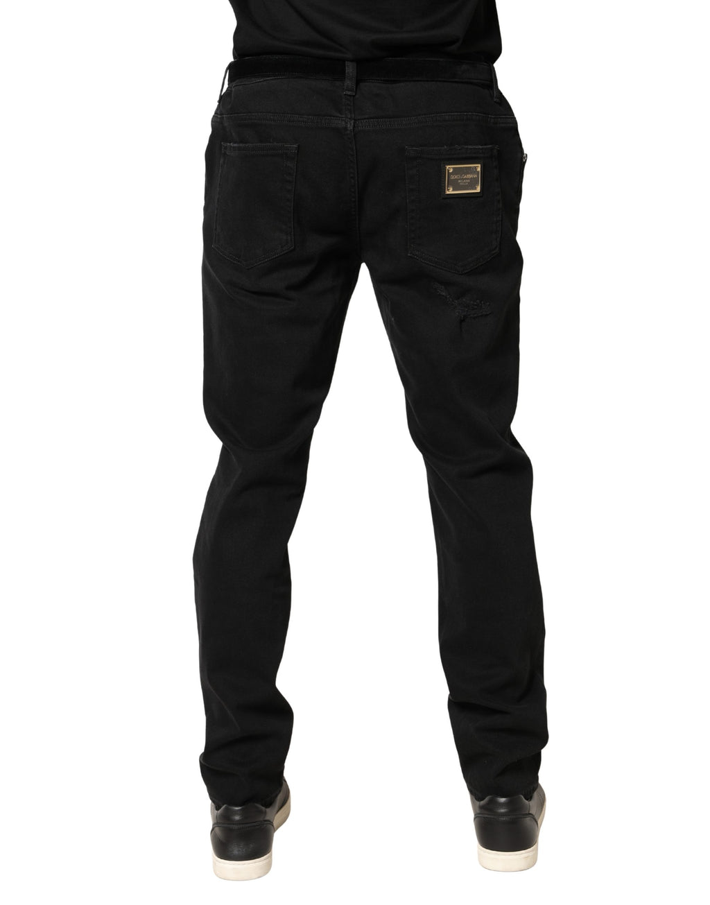 Jean slim en denim de coton noir effiloché Dolce & Gabbana