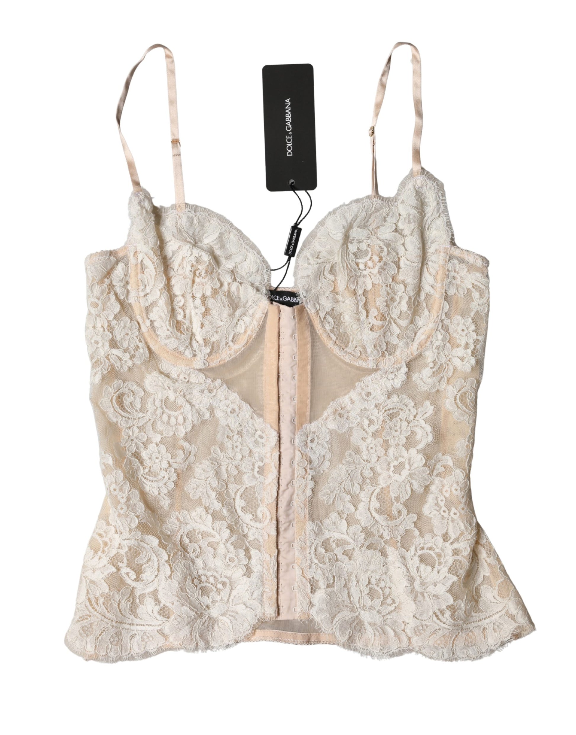 Sous-vêtement bustier en dentelle florale beige Dolce & Gabbana