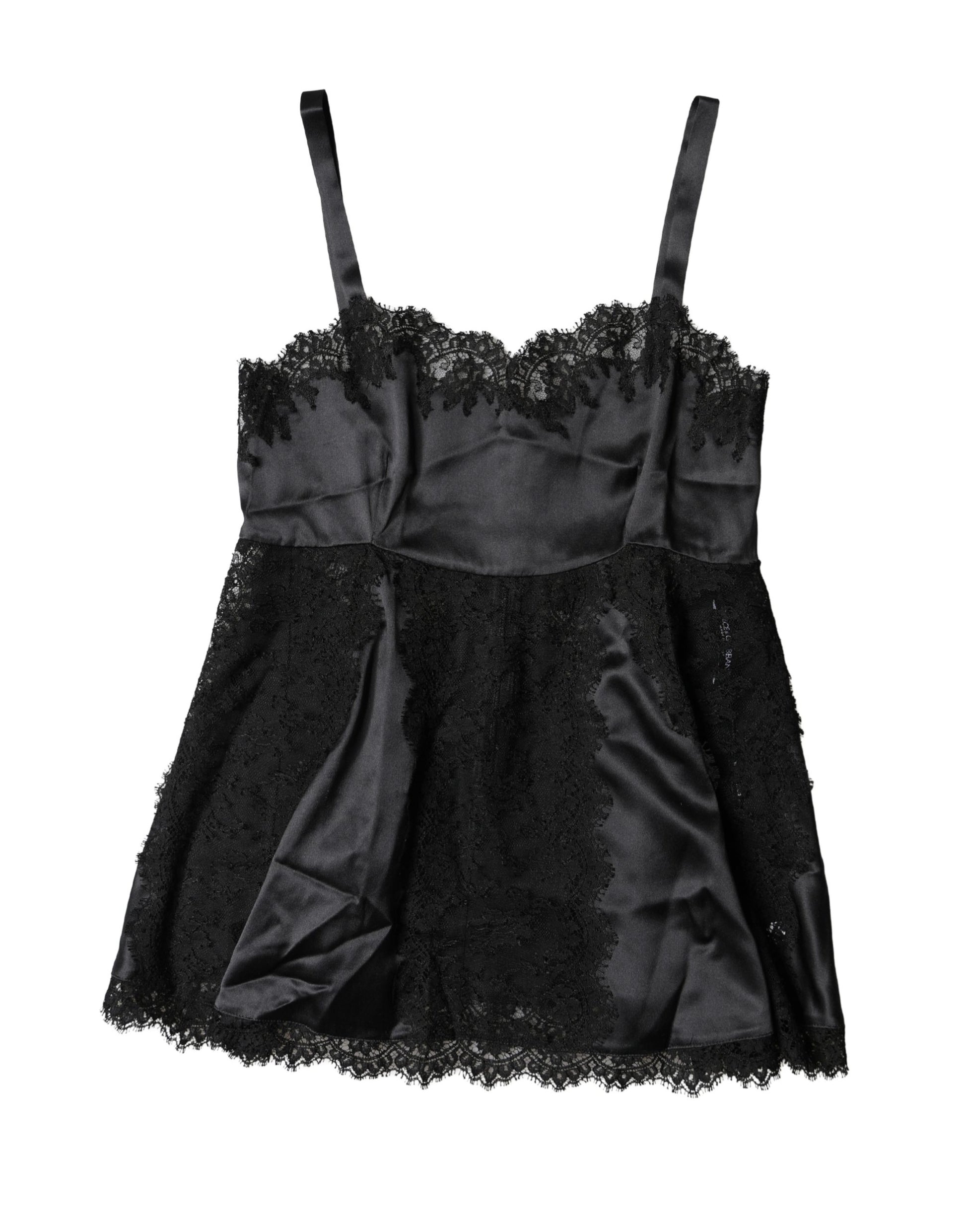Haut de lingerie Dolce & Gabbana en soie noire avec dentelle
