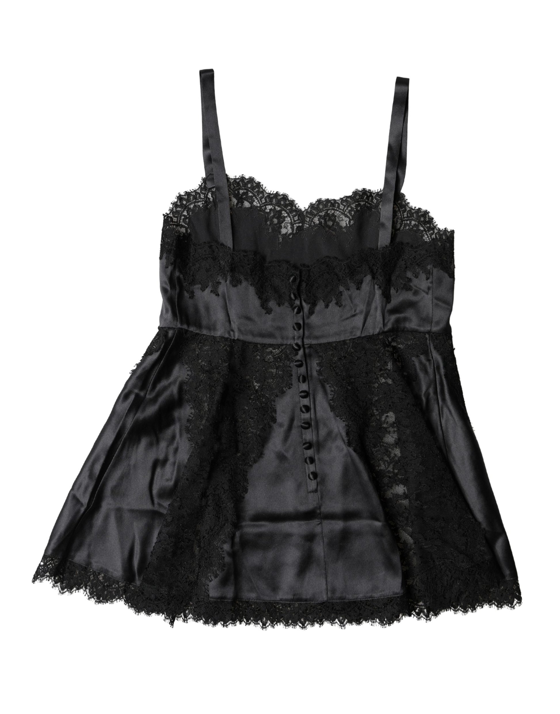 Haut de lingerie Dolce & Gabbana en soie noire avec dentelle