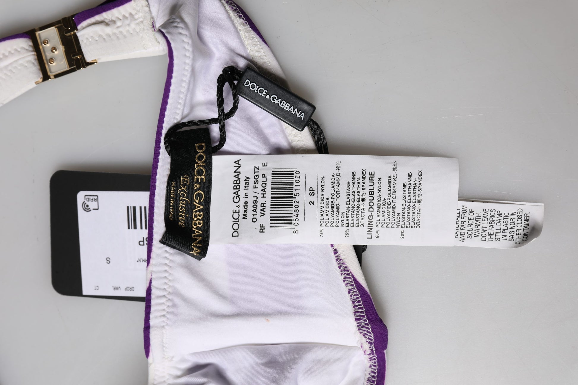 Haut de maillot bandeau Dolce & Gabbana en nylon rayé violet et blanc