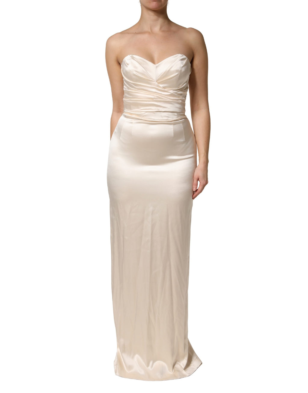 Robe longue fourreau bustier en satin blanc Dolce & Gabbana