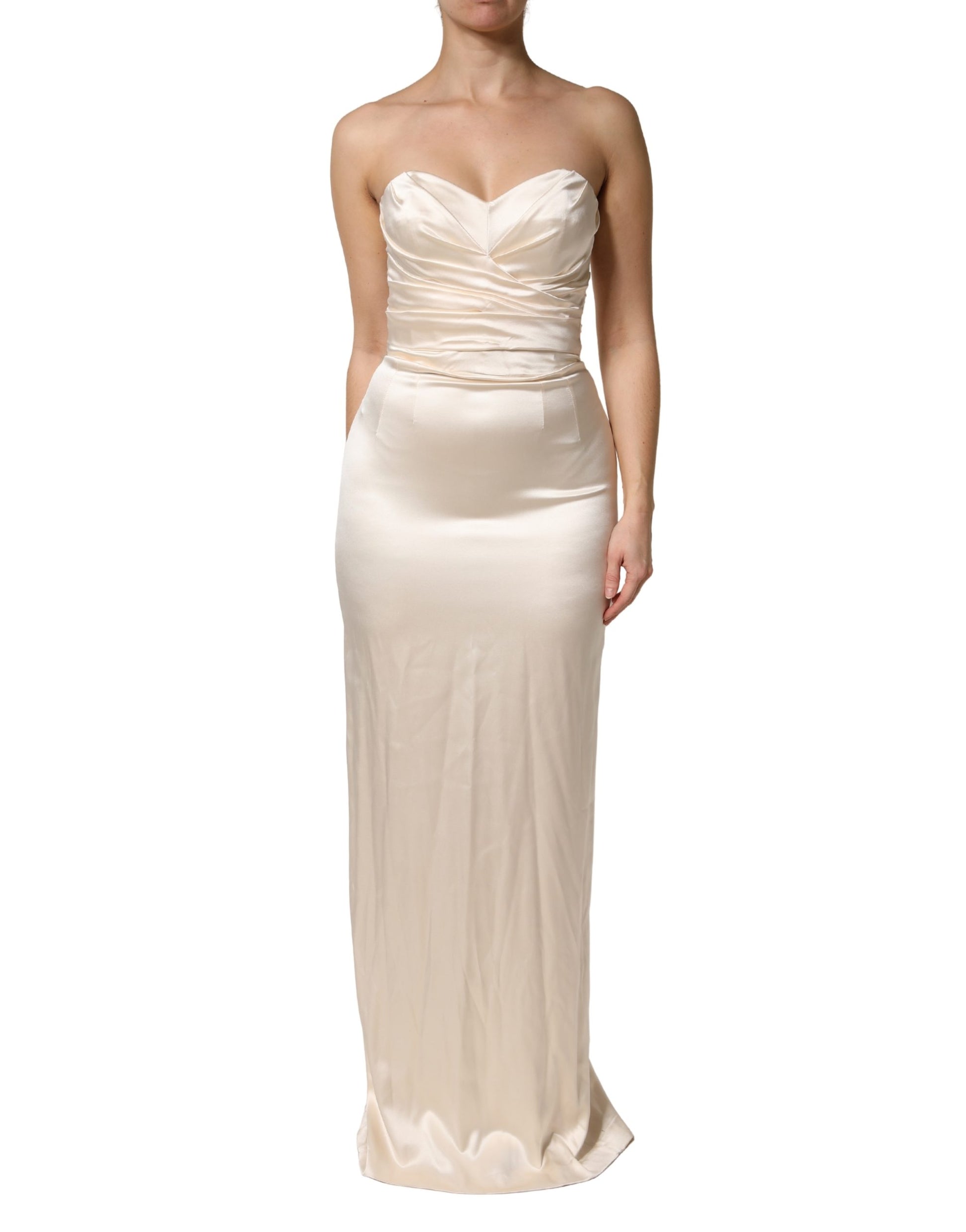 Robe longue fourreau bustier en satin blanc Dolce & Gabbana