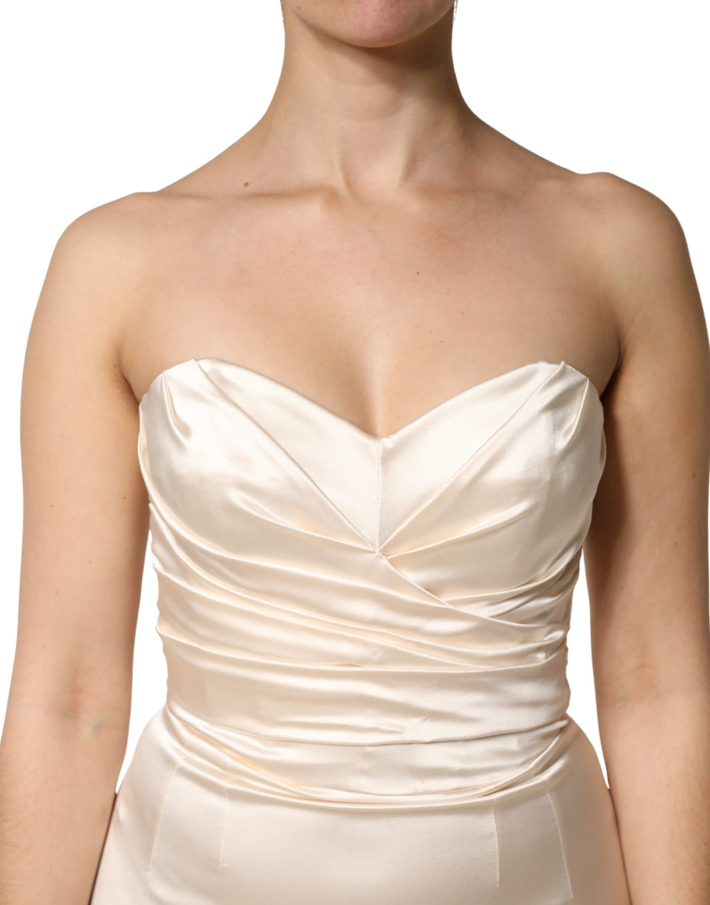 Robe longue fourreau bustier en satin blanc Dolce & Gabbana